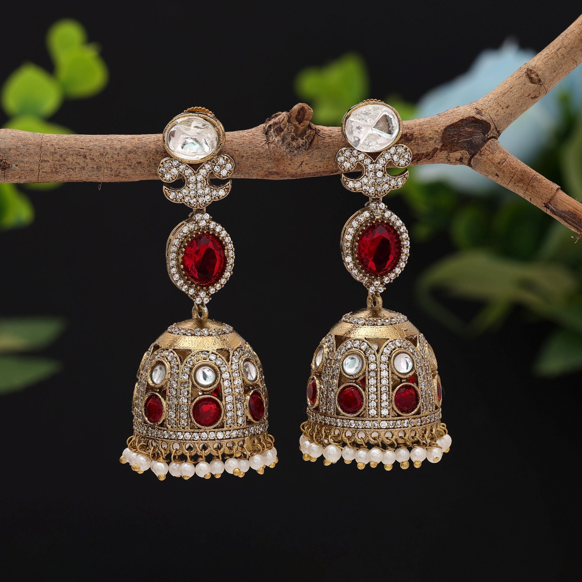Maroon Color American Diamond Earrings Wedding Party Wear