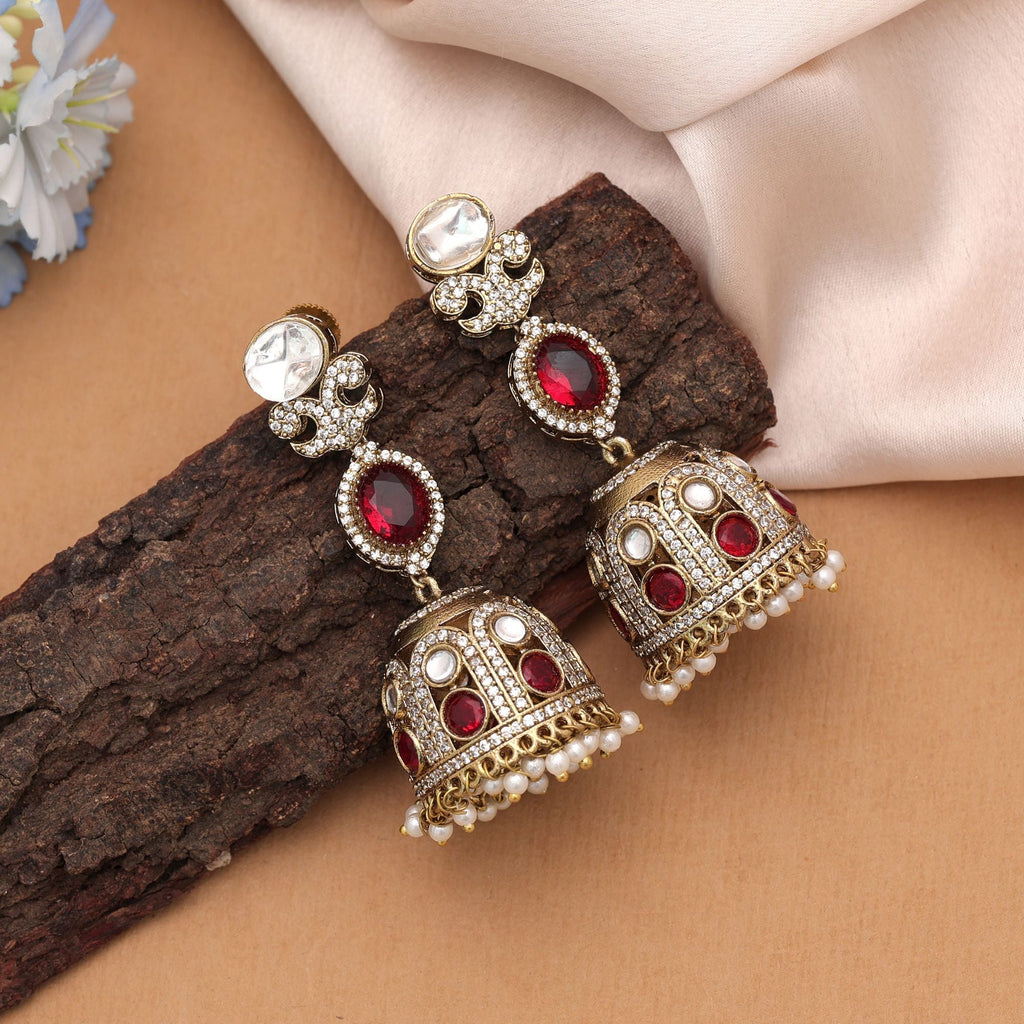 Maroon Color American Diamond Earrings Wedding Party Wear