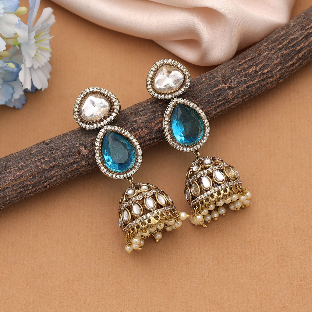 Firozi Color American Diamond Earrings Festive Jewelry Collection
