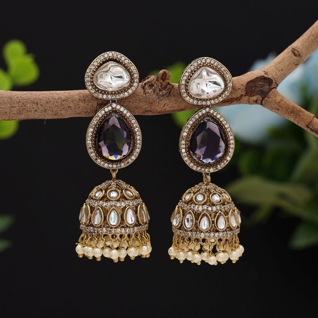 Purple Color American Diamond Earrings Traditional Occasion Wear