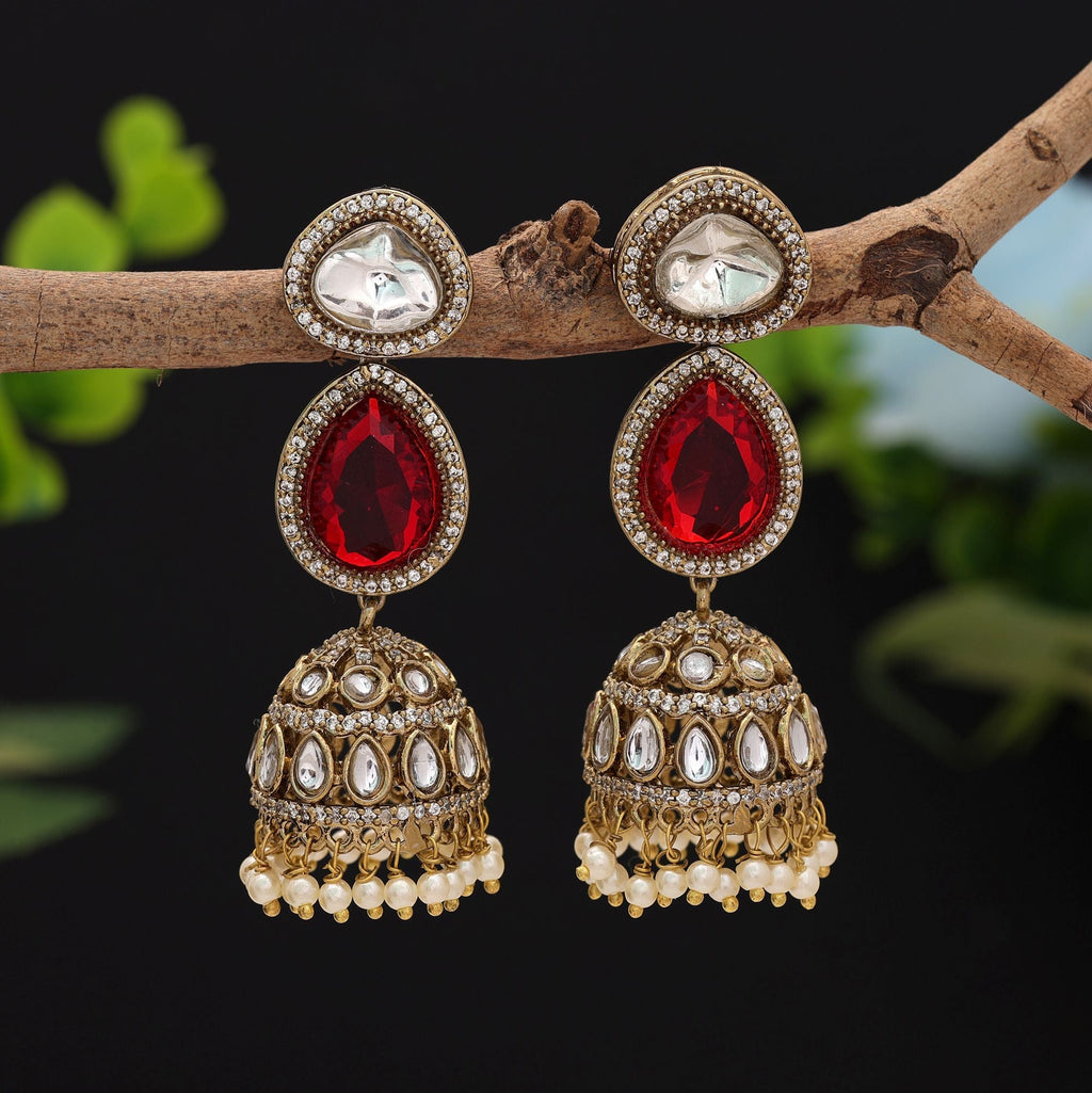 Red Color American Diamond Earrings Wedding Fashion Jewelry