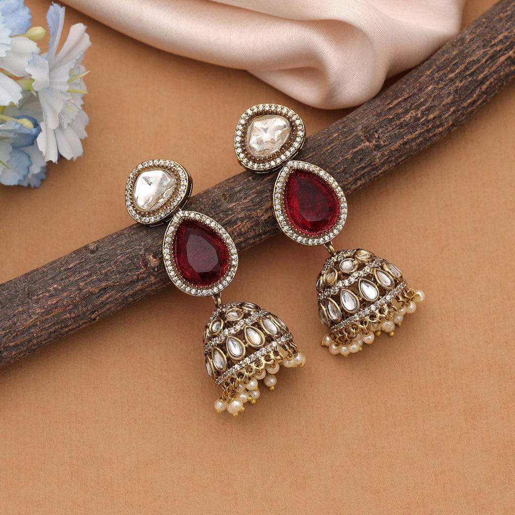 Red Color American Diamond Earrings Wedding Fashion Jewelry