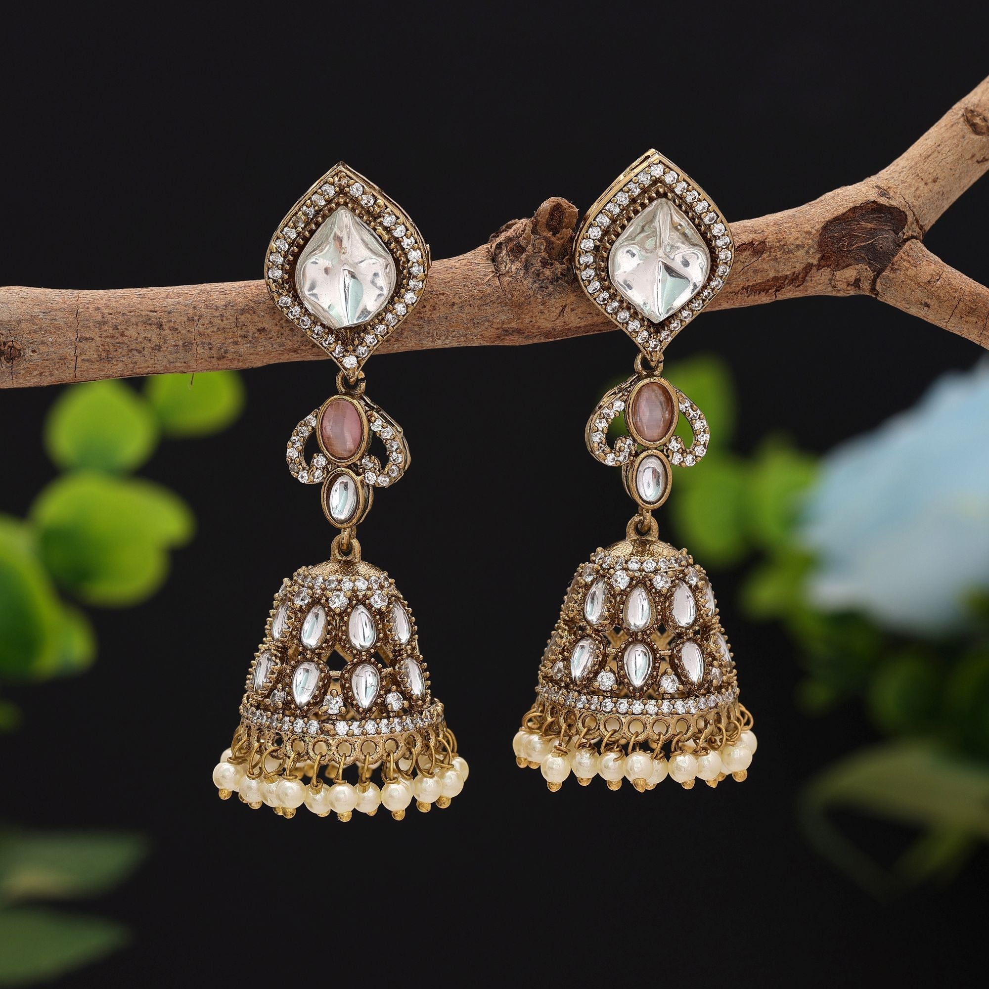 Light Pink Color American Diamond Earrings Designer Party Look