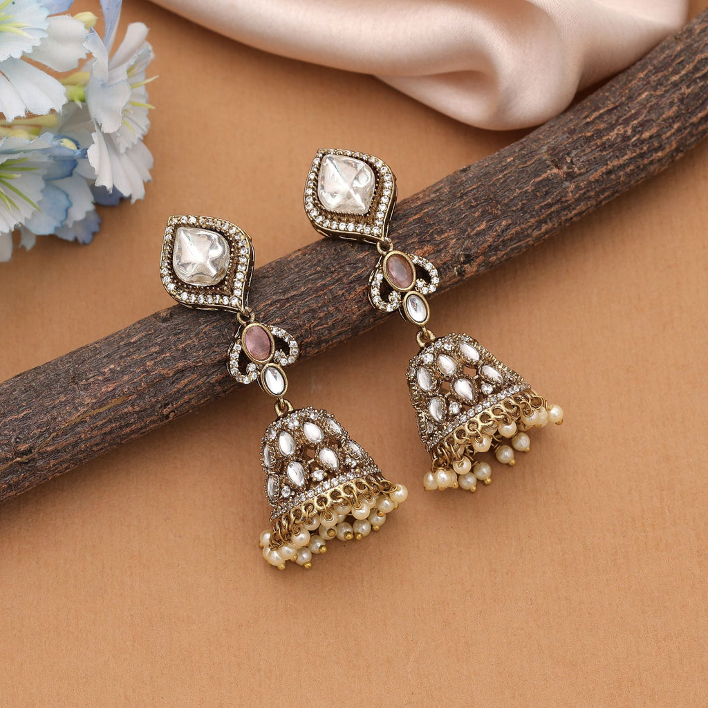 Light Pink Color American Diamond Earrings Designer Party Look
