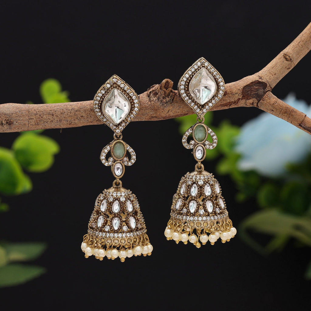 Pista Green Color American Diamond Earrings Festive Fashion Styling