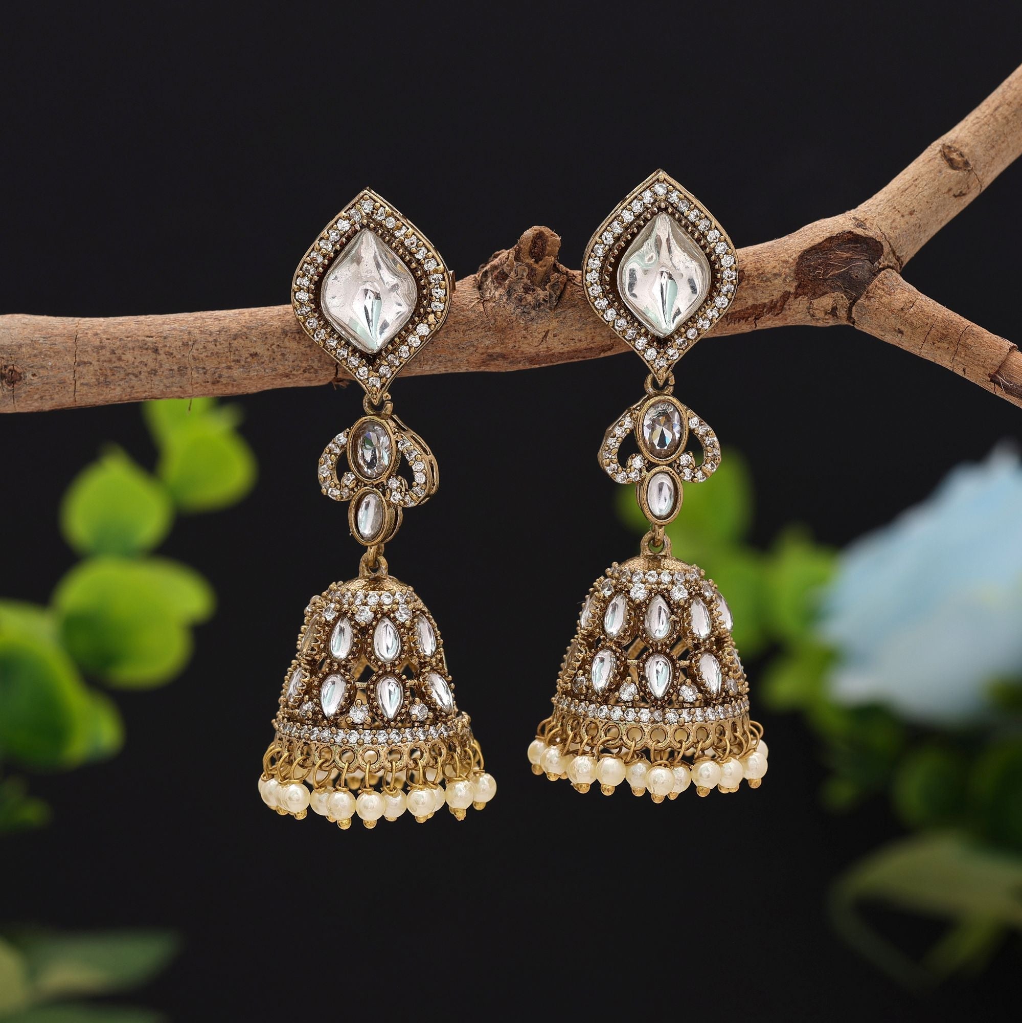 White Color American Diamond Earrings Bridal Jewelry Finish