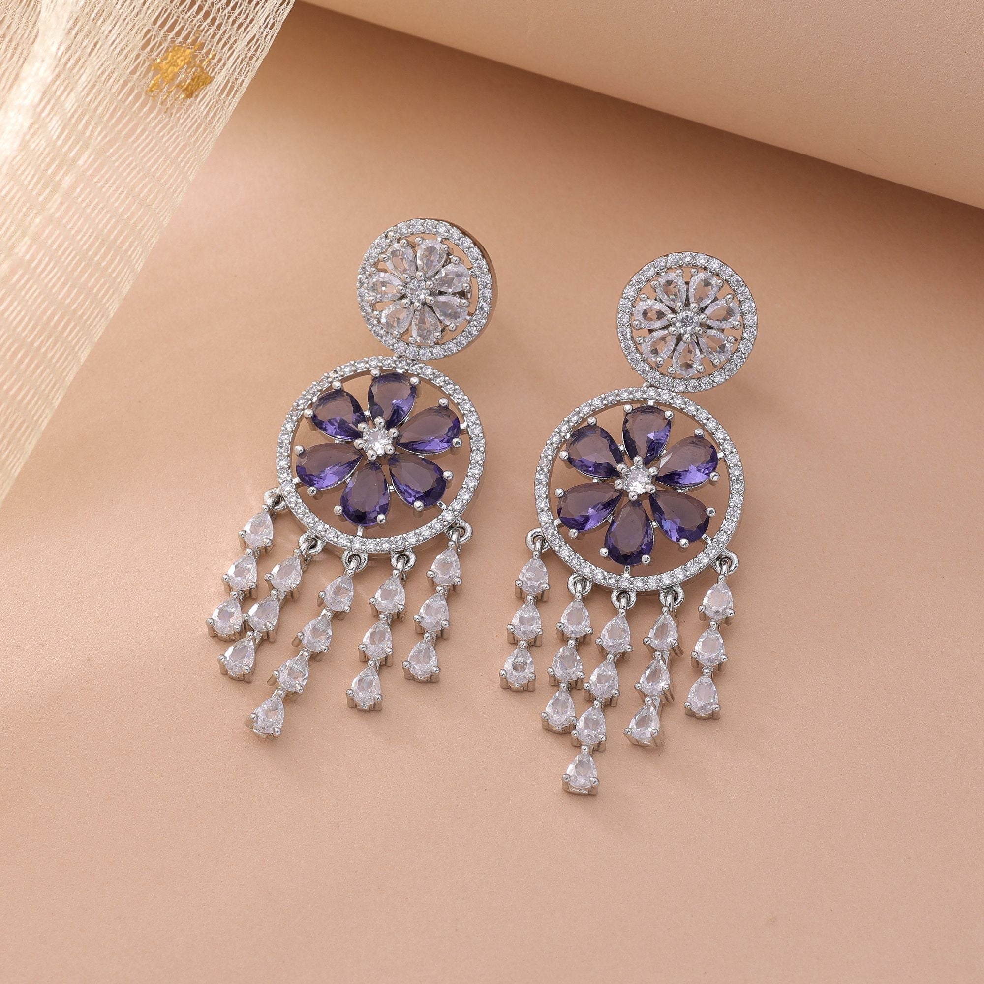 Purple Color American Diamond Earrings
