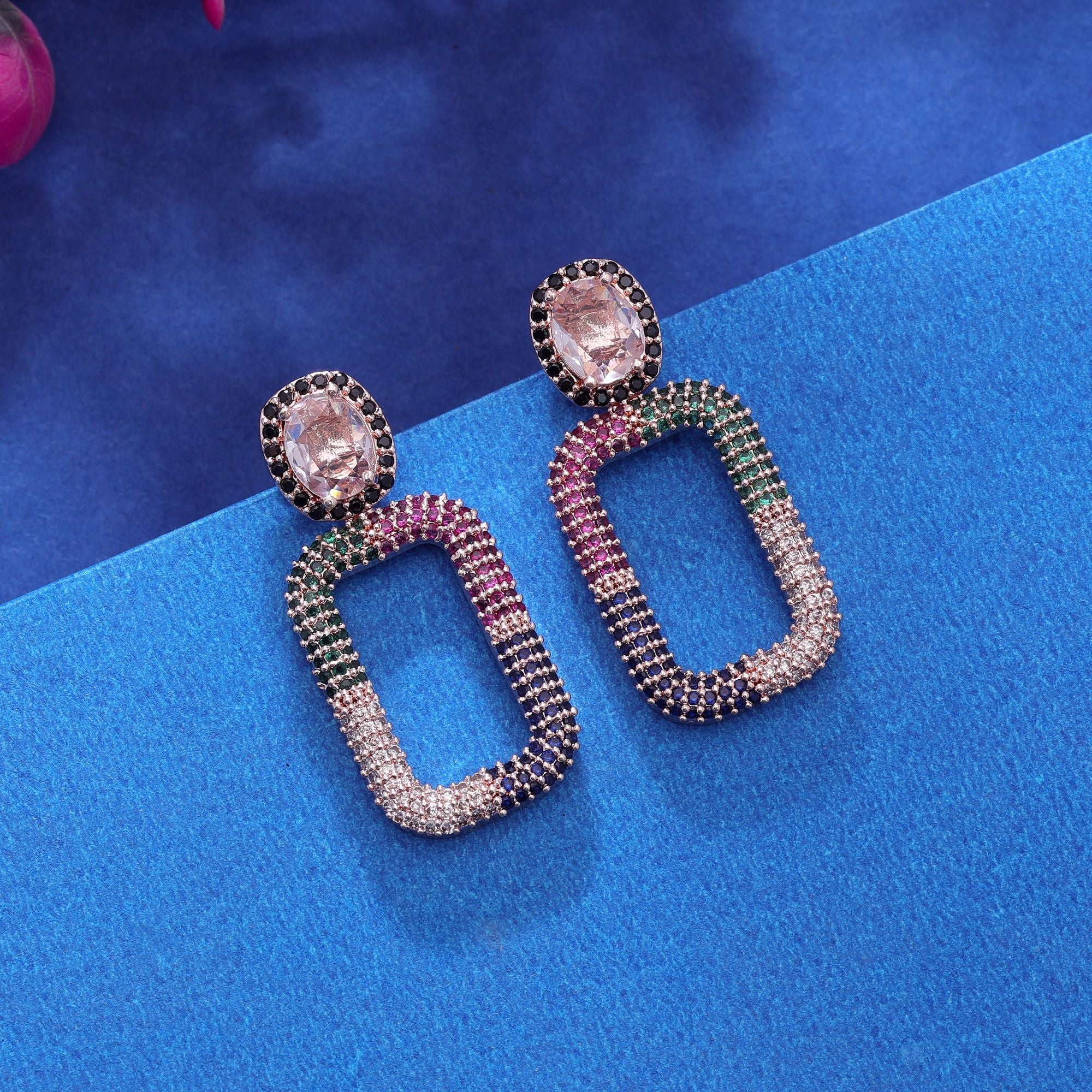 Multi Color Party Wear Diamond Earrings