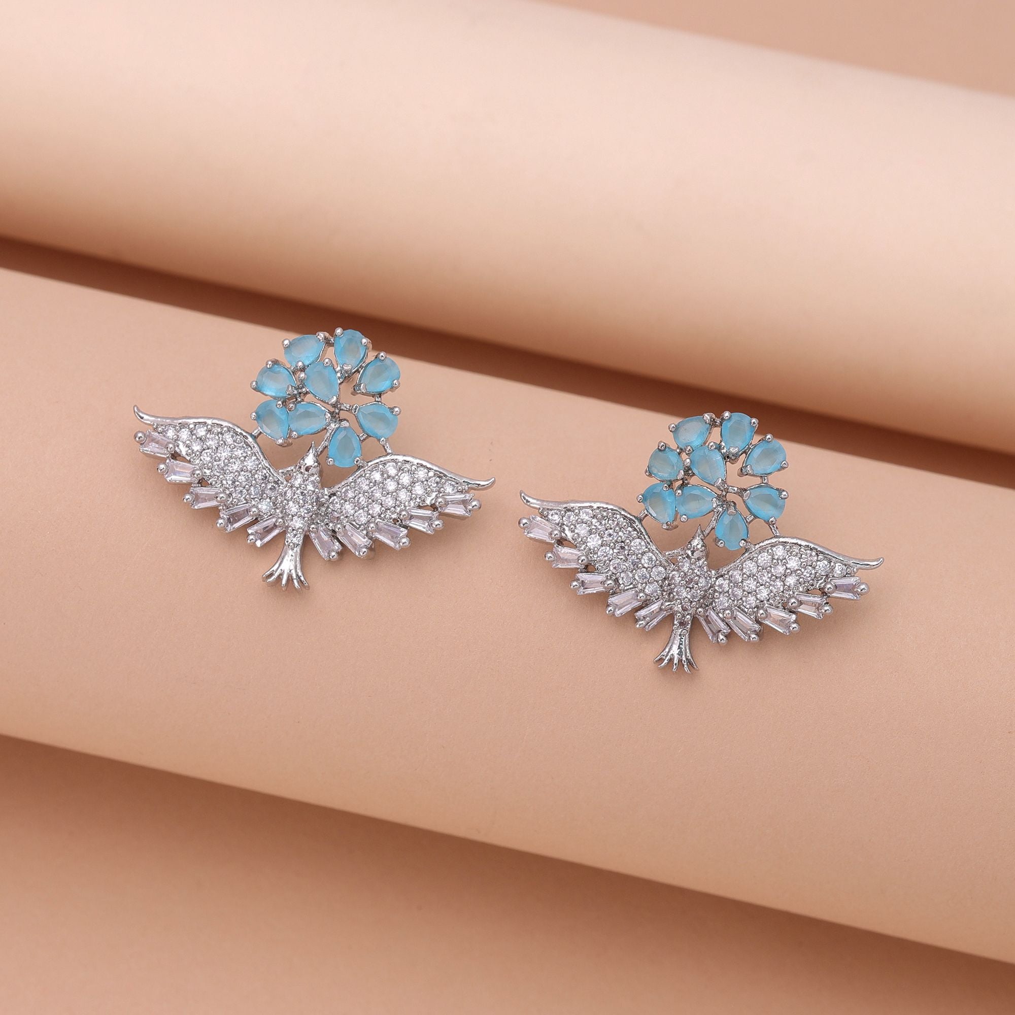 Firozi Color American Diamond Earrings