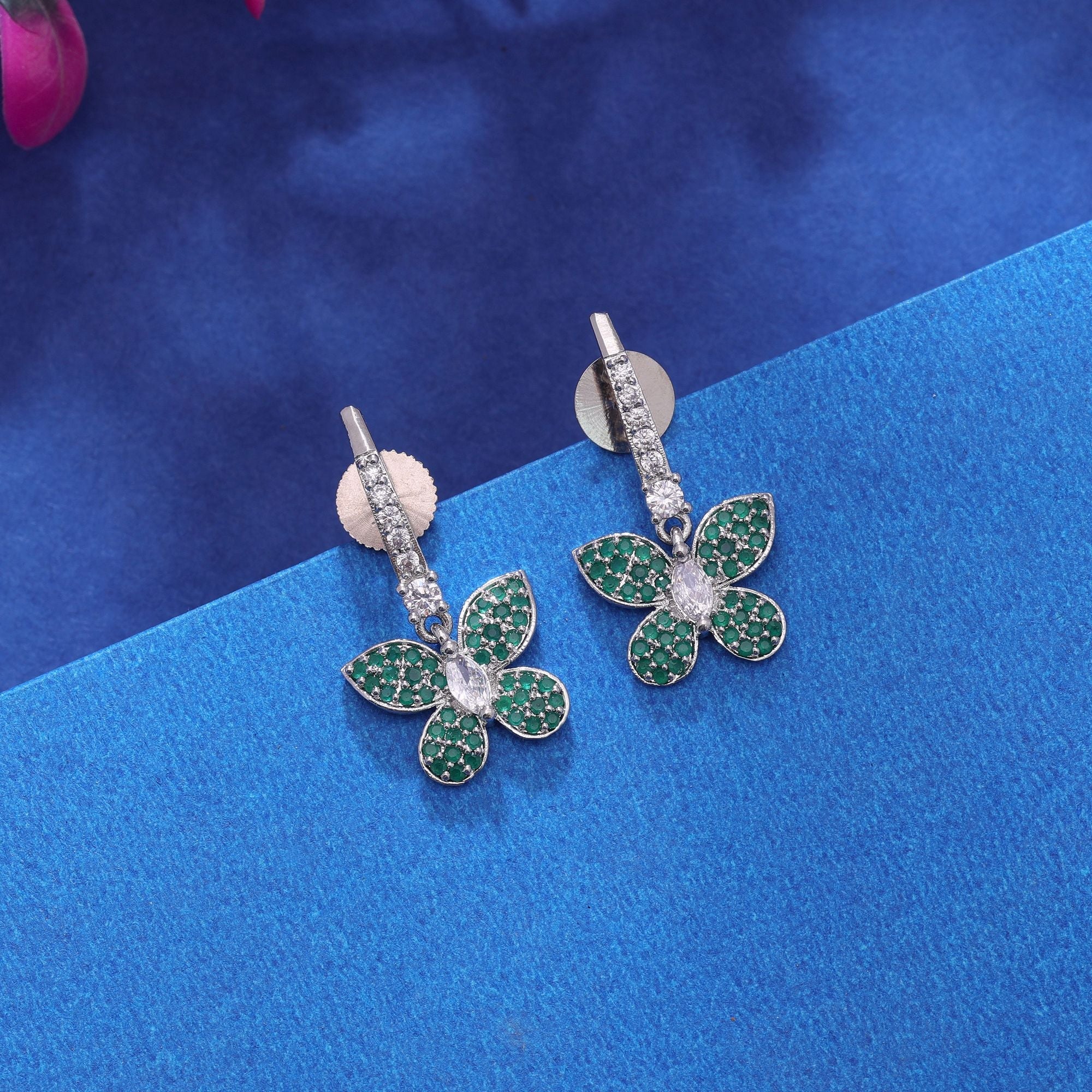 Green Color American Diamond Earrings