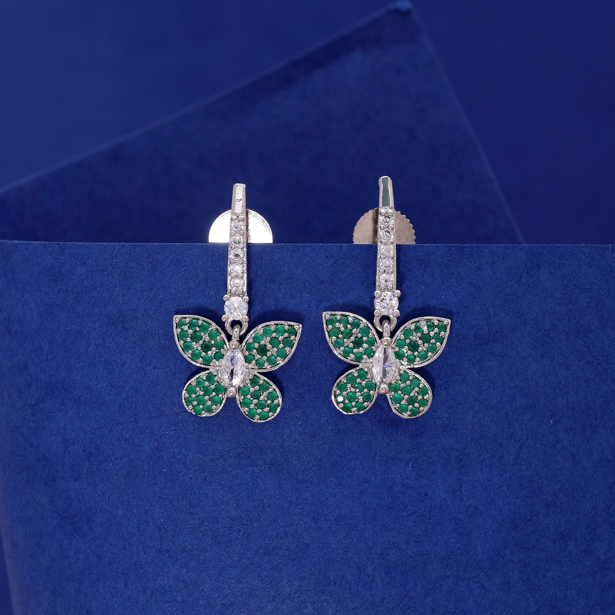 Green Color American Diamond Earrings