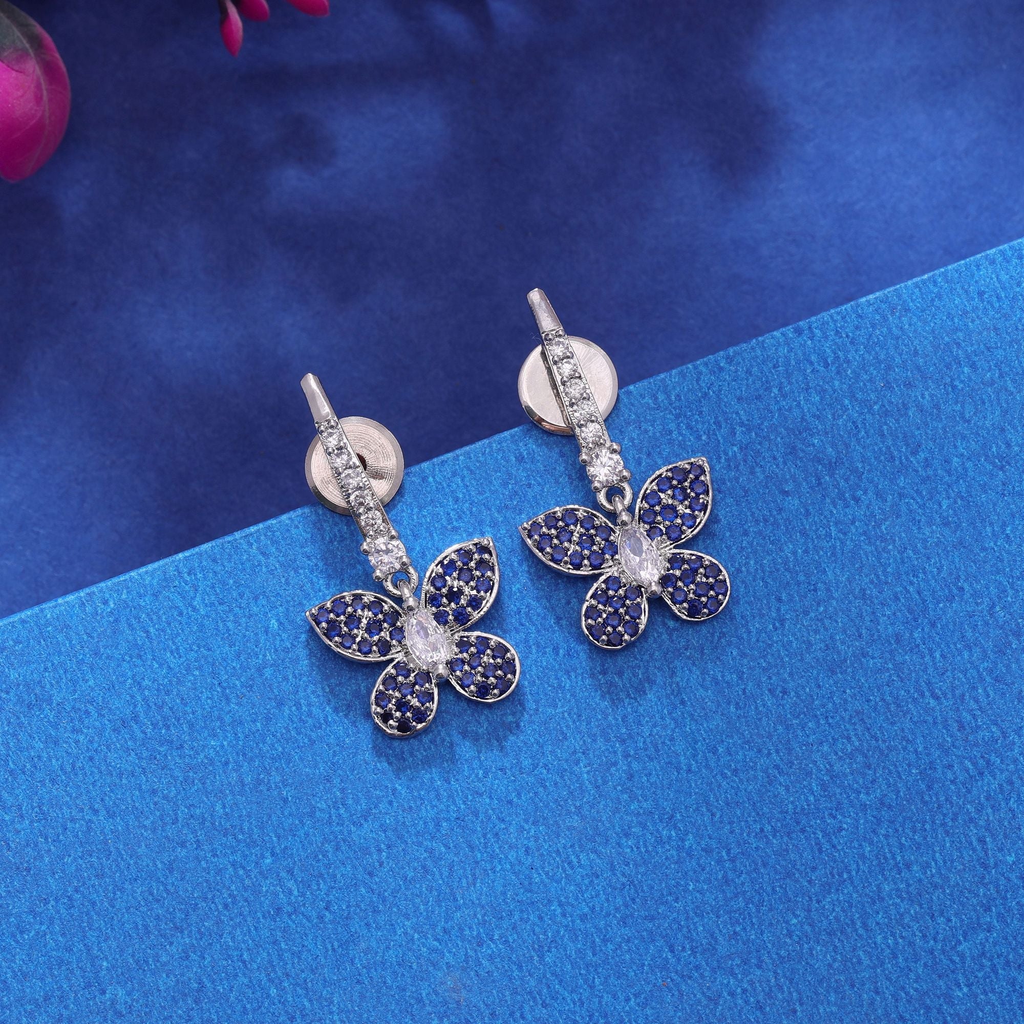 Navy Blue Color Diamond Earrings