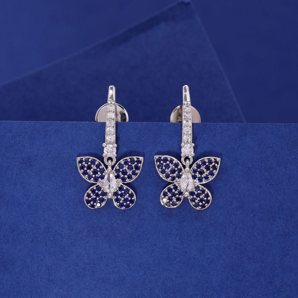 Navy Blue Color Diamond Earrings