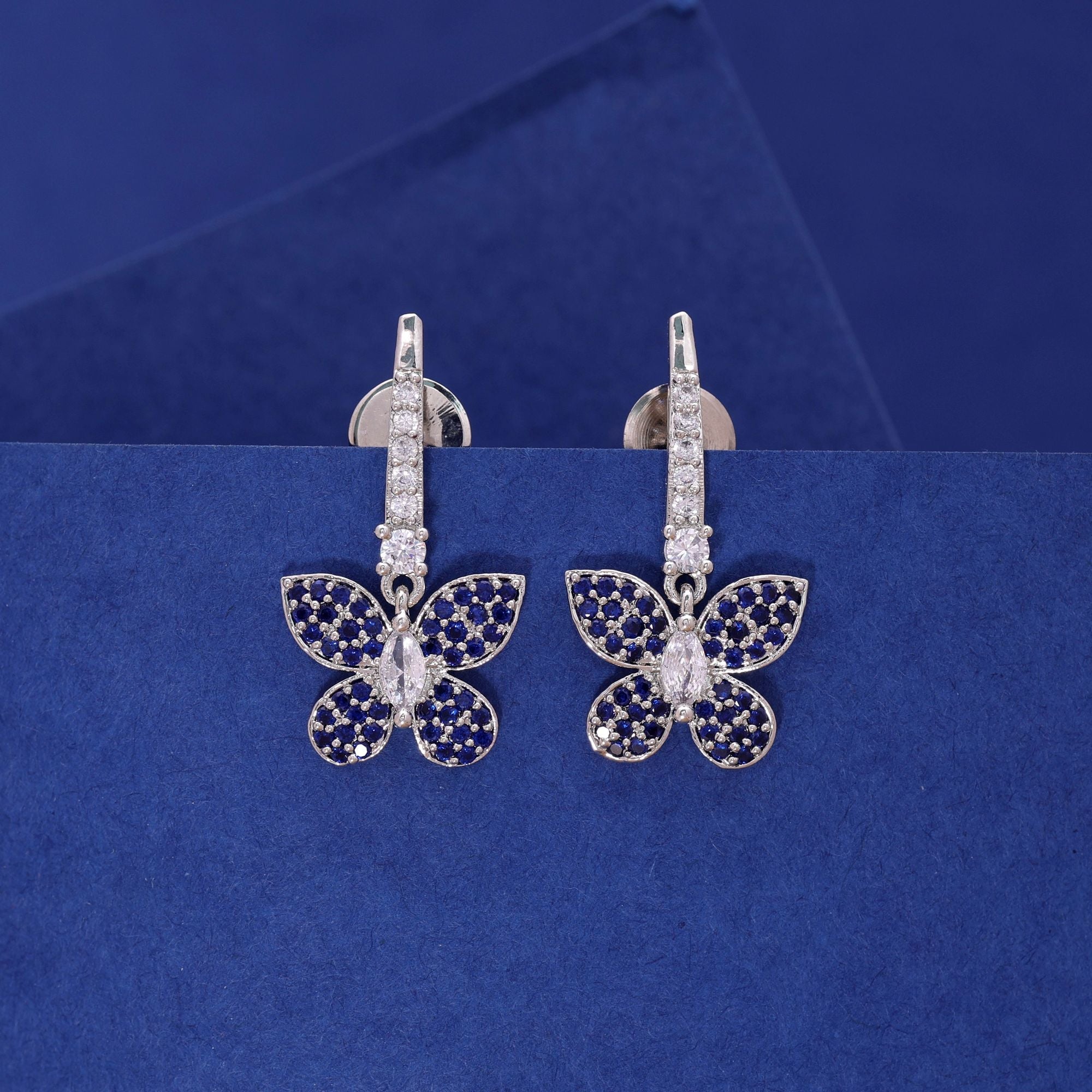Navy Blue Color Diamond Earrings
