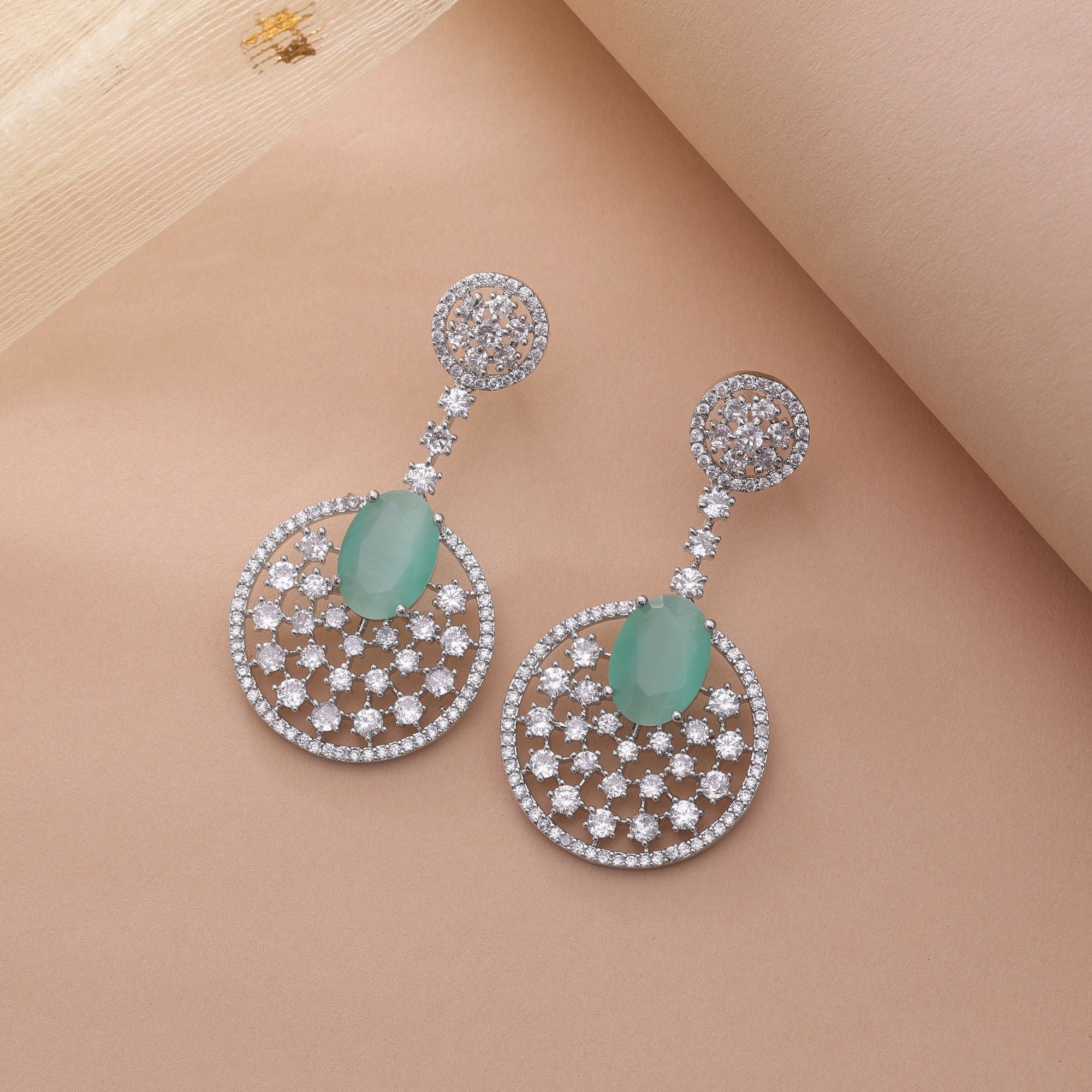 Pista Green Color Diamond Earrings