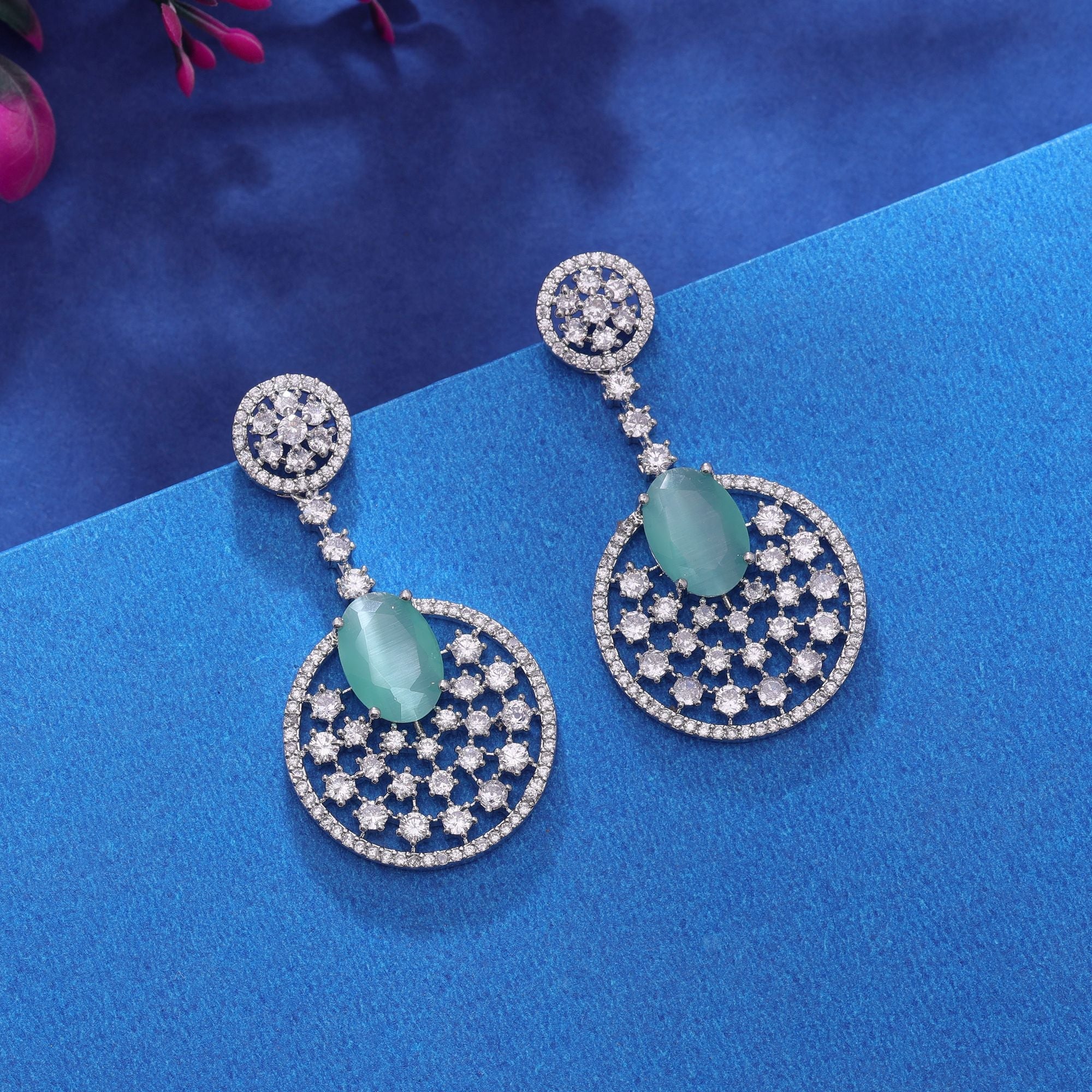 Pista Green Color Diamond Earrings