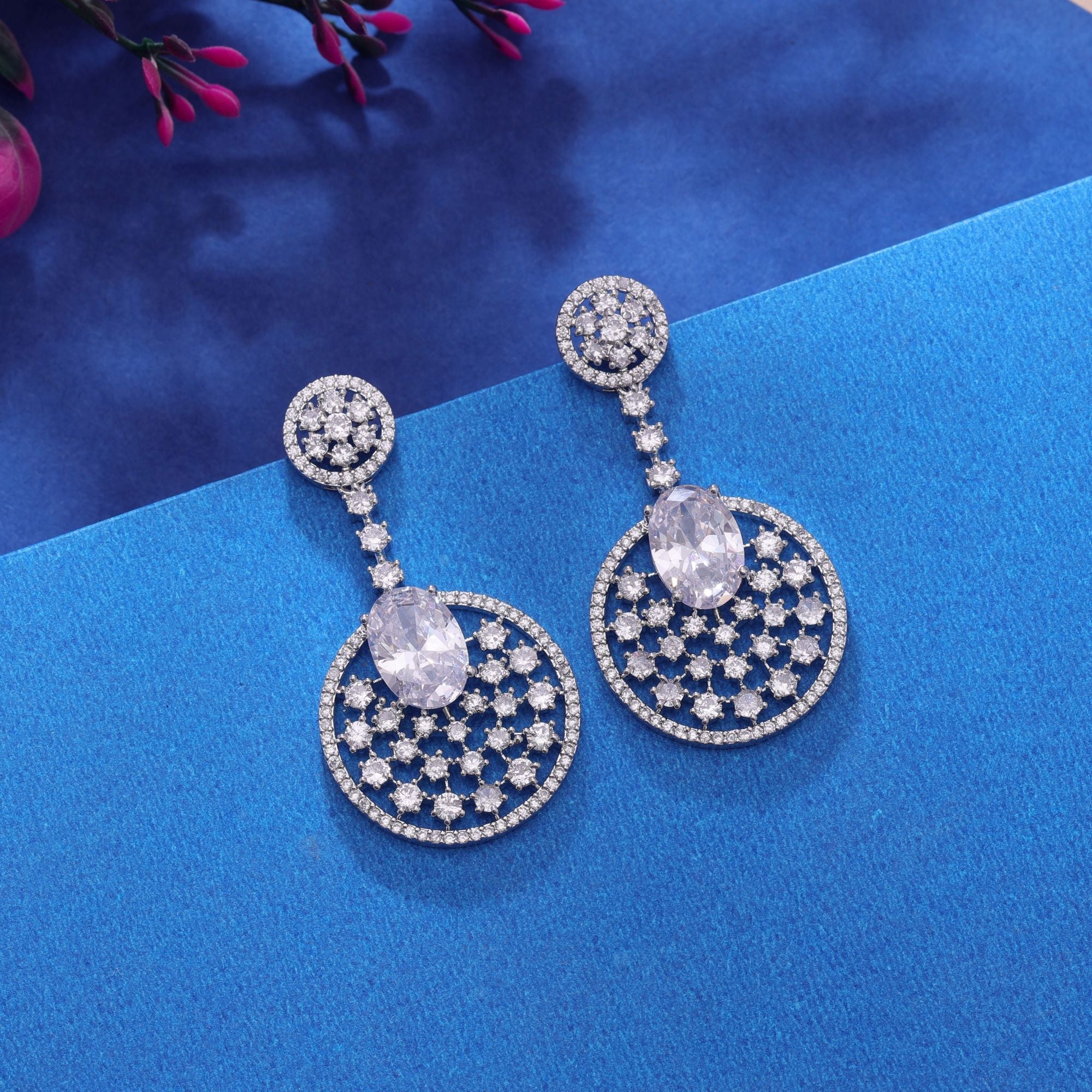 Silver Color Elegant Diamond Earrings