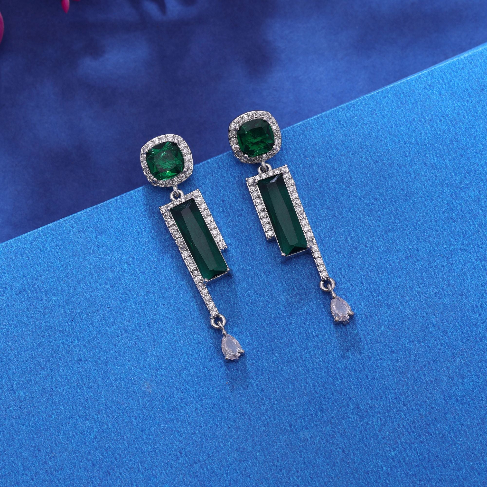 Green Color Designer Diamond Earrings