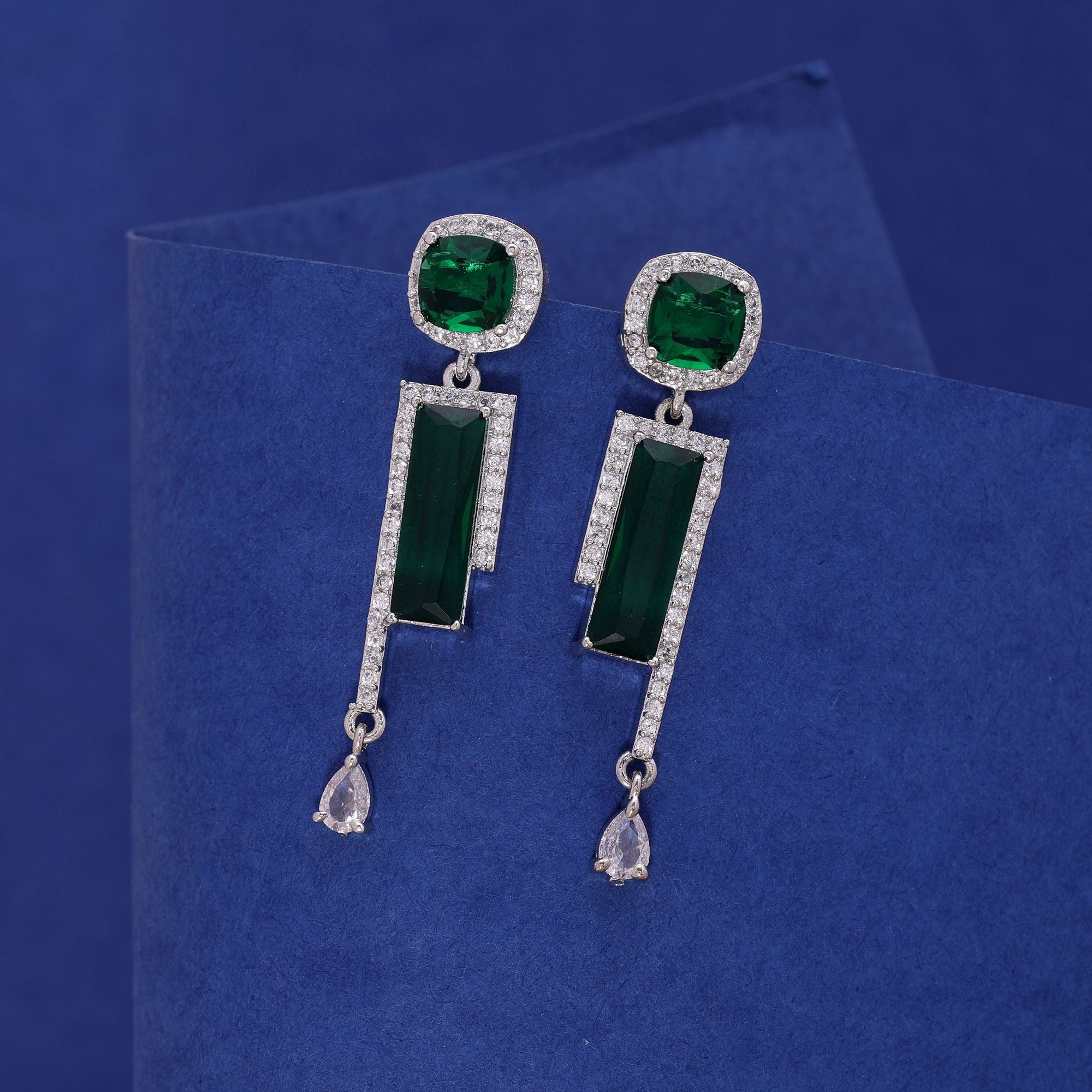 Green Color Designer Diamond Earrings