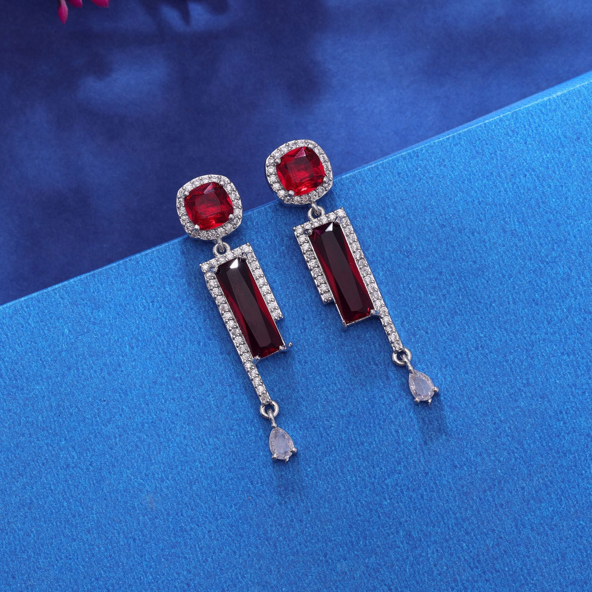 Red Color American Diamond Earrings