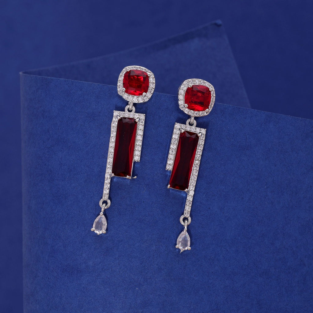 Red Color American Diamond Earrings