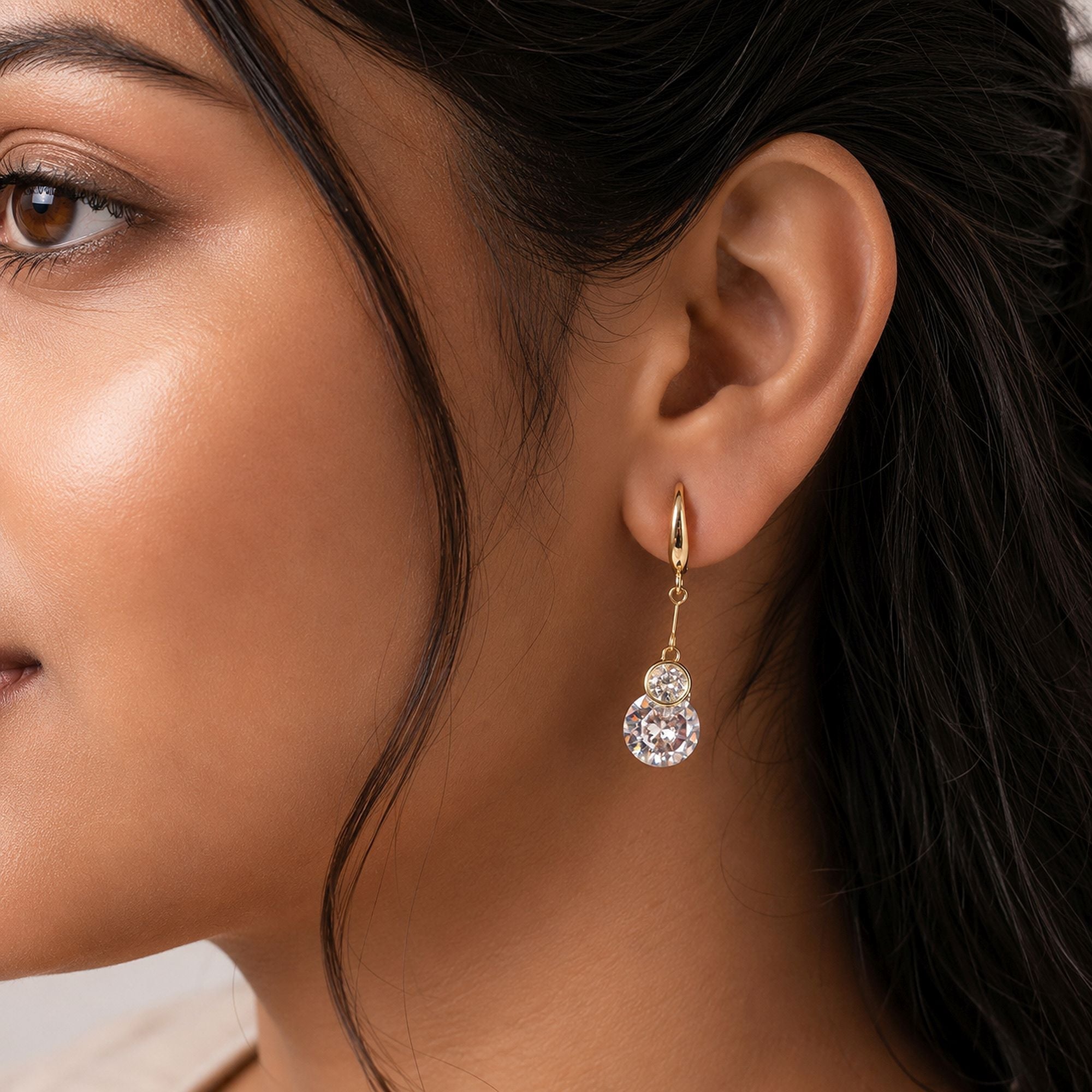 White Color American Diamond Earrings with Crystal Finish