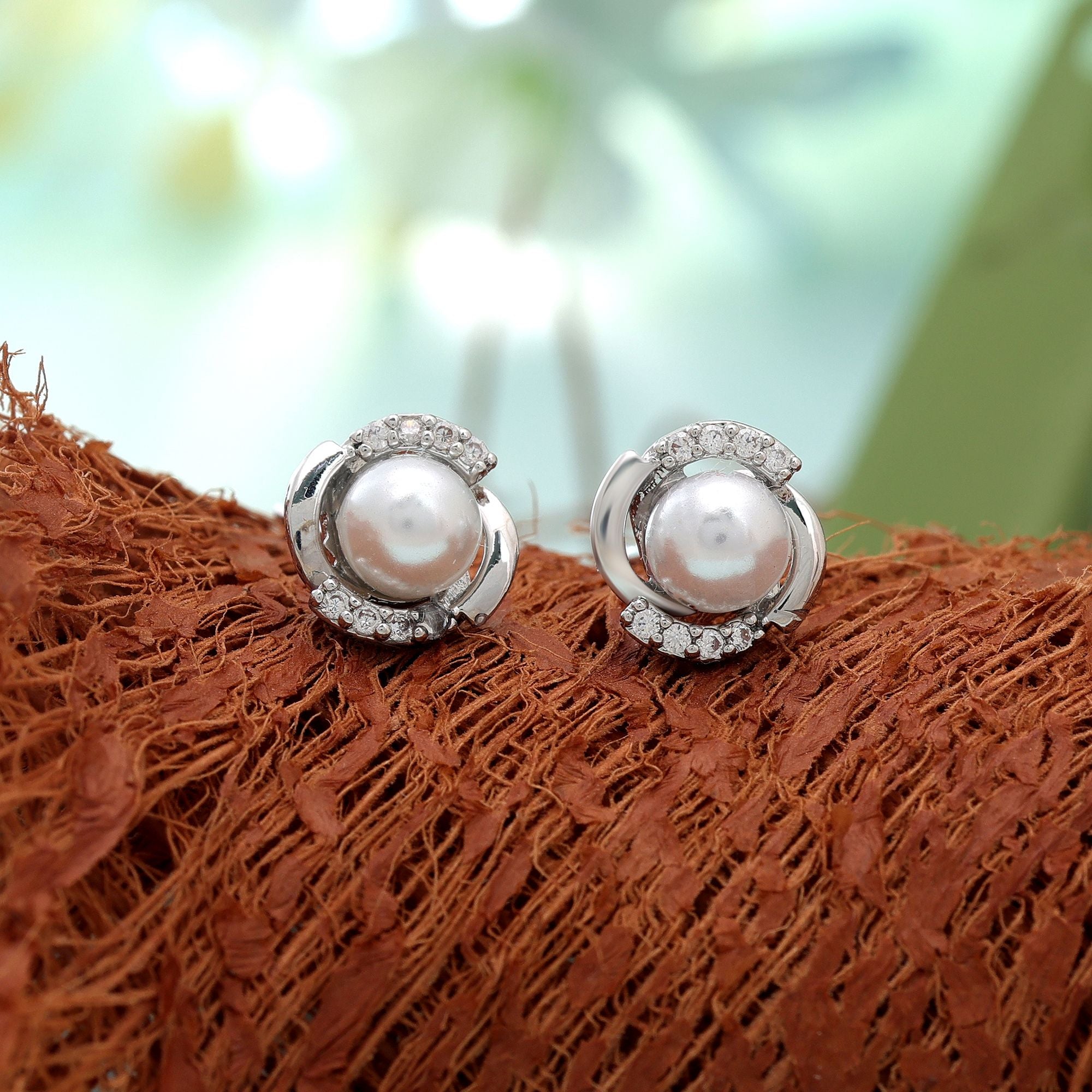 Silver Color American Diamond Earrings with Designer Finish