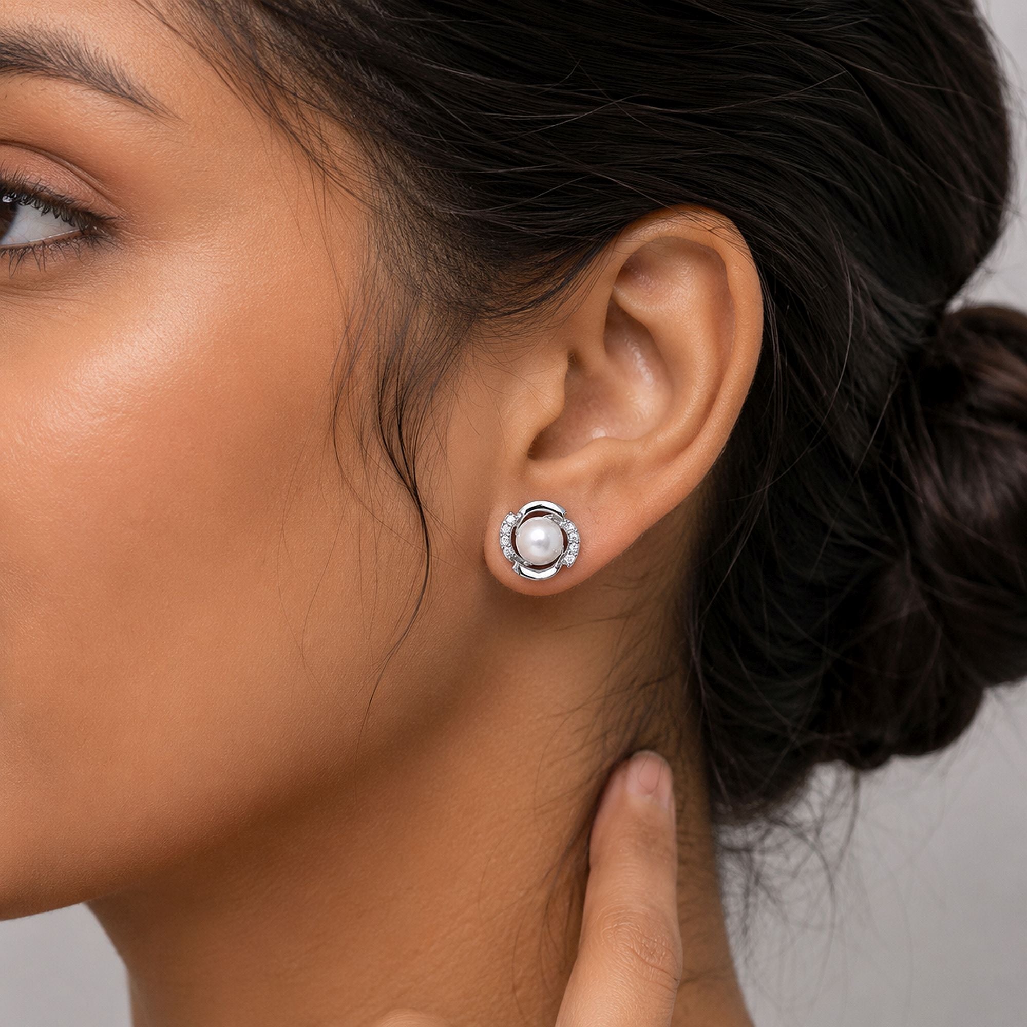 Silver Color American Diamond Earrings with Designer Finish