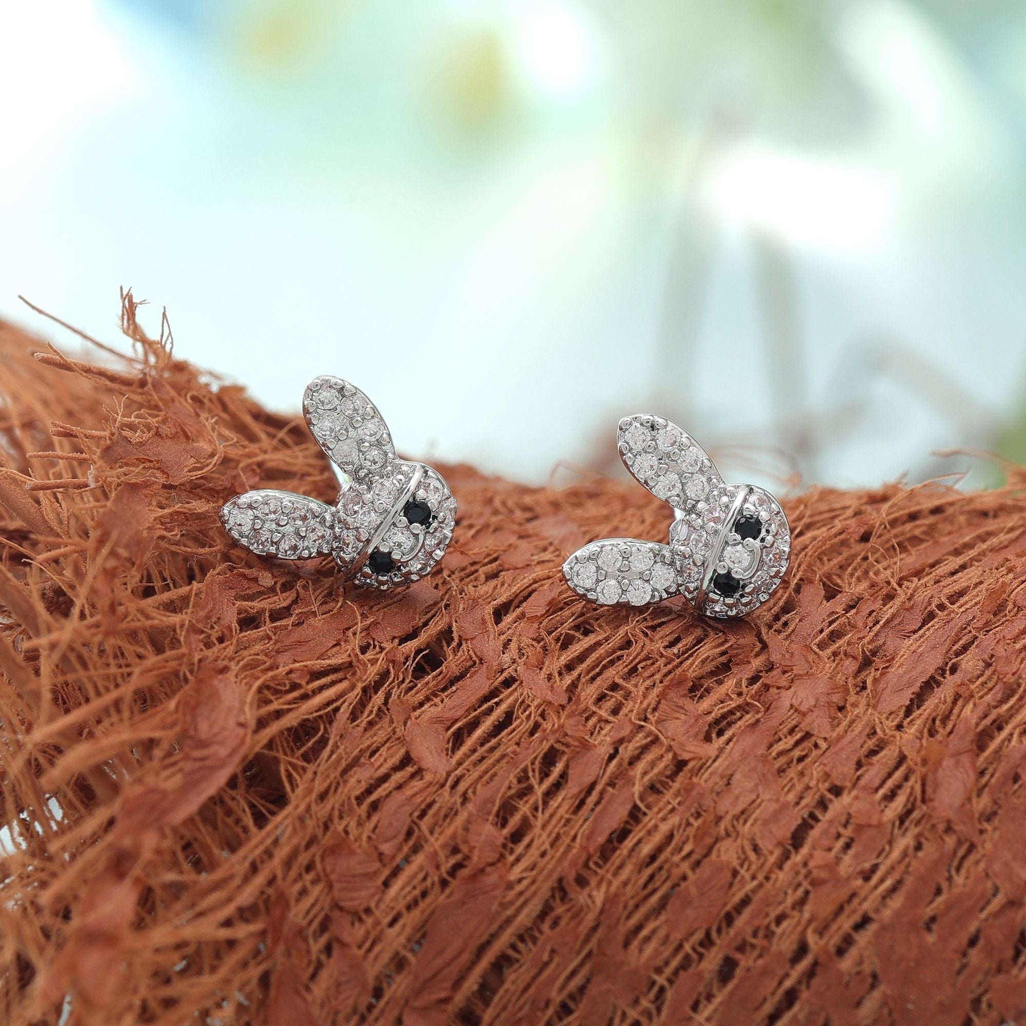 Silver Color American Diamond Earrings with Crystal Design