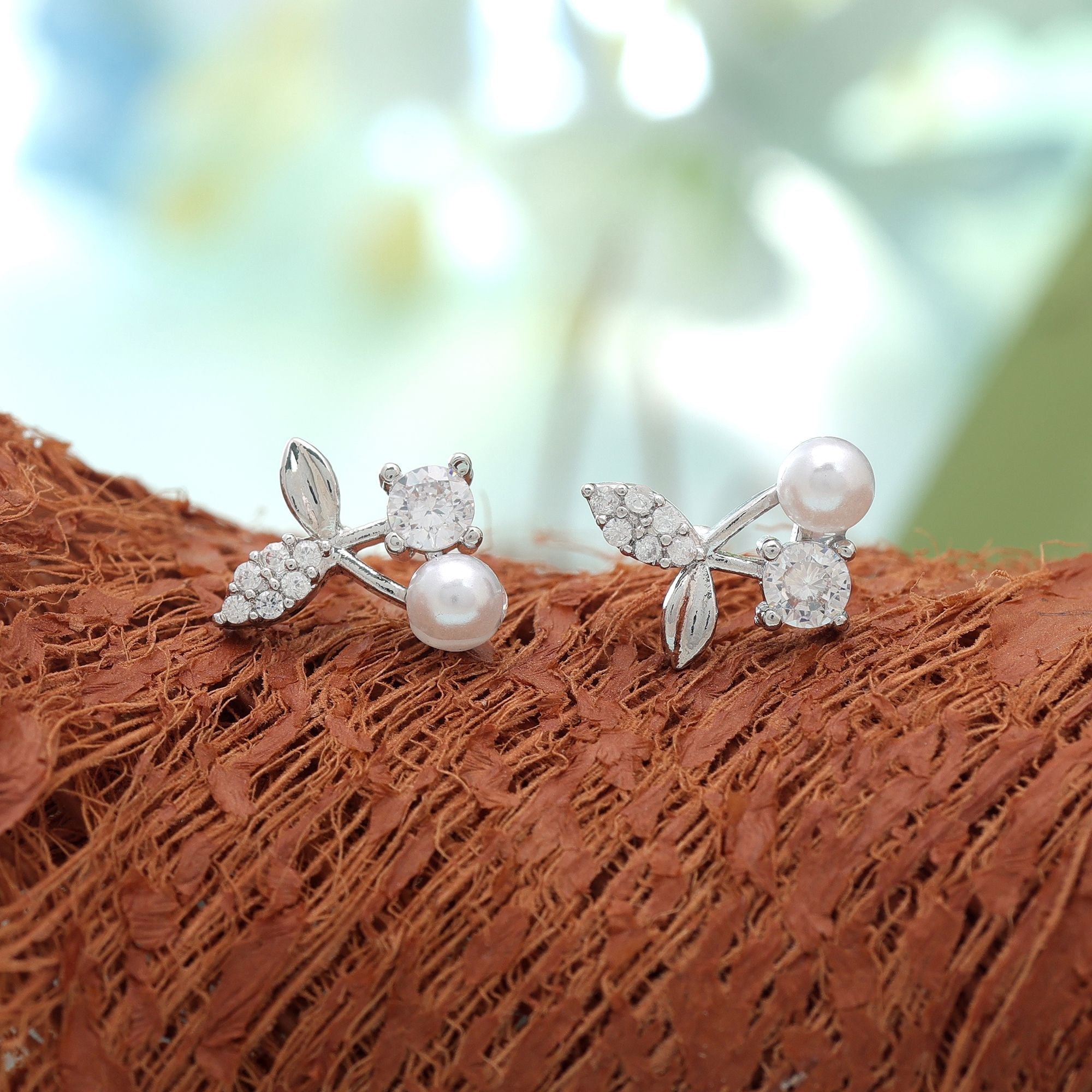 Silver Color American Diamond Earrings with Elegant Finish