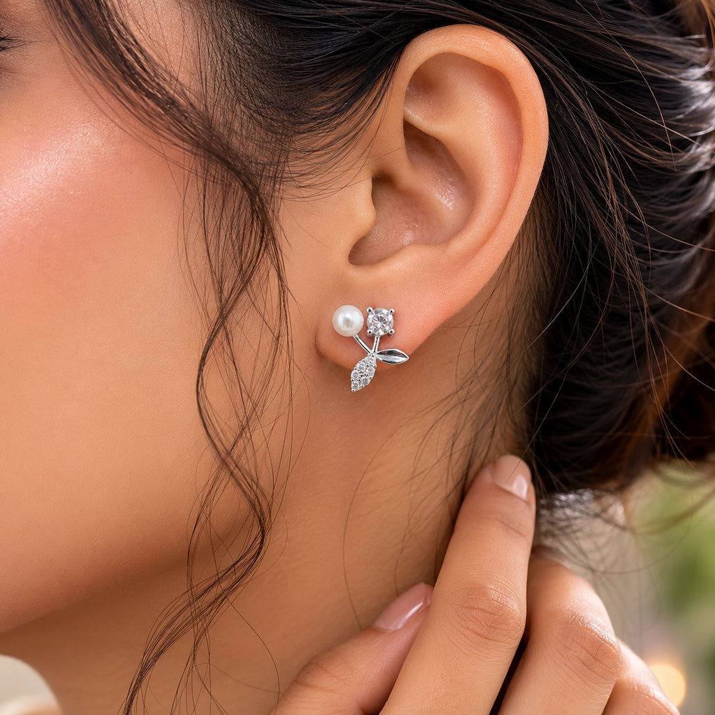 Silver Color American Diamond Earrings with Elegant Finish
