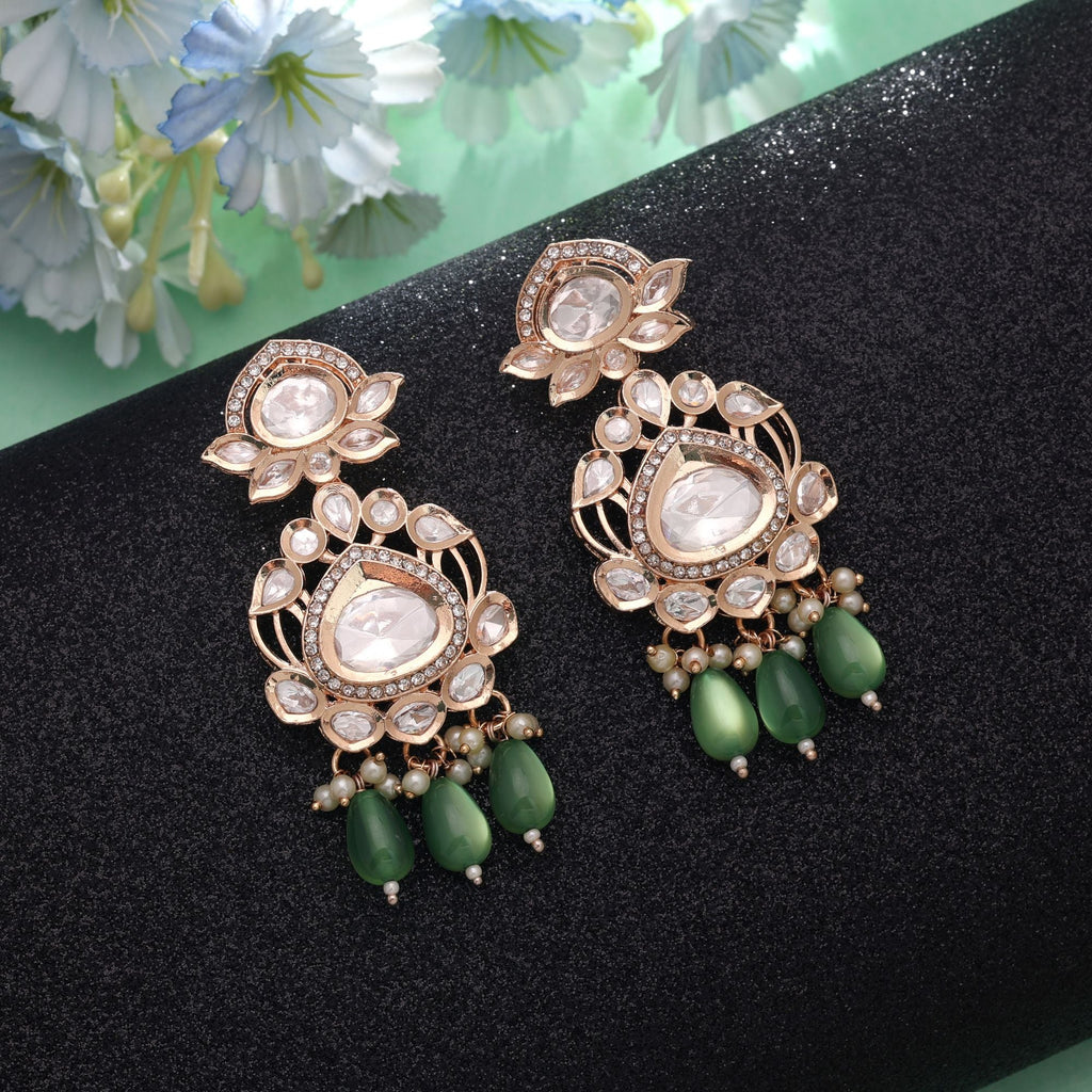 Green Color American Diamond Earrings Everyday Fashion Style