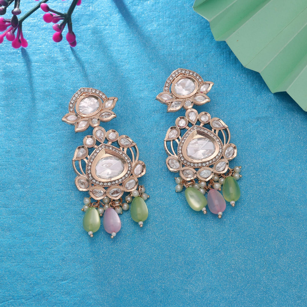 Light Pink & Light Green Color American Diamond Earrings Crystal Finish
