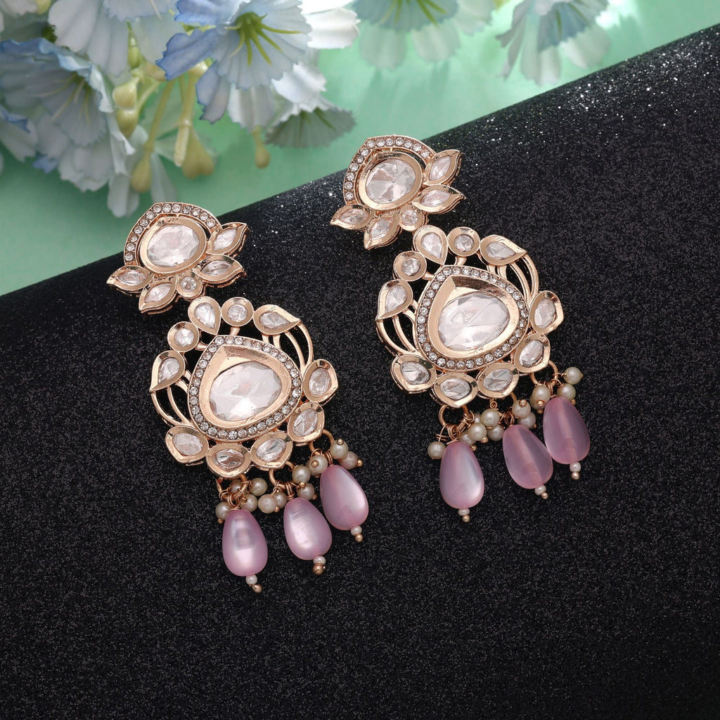 Light Pink Color American Diamond Earrings Sparkling Designer Style