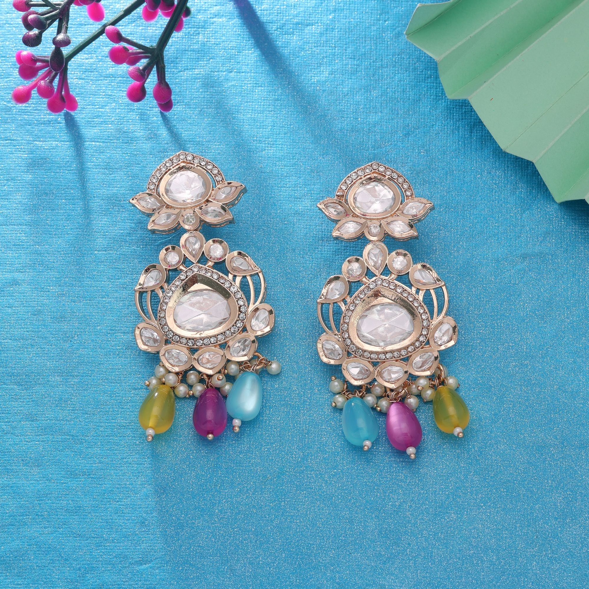 Multi Color American Diamond Earrings Designer Jewelry Style