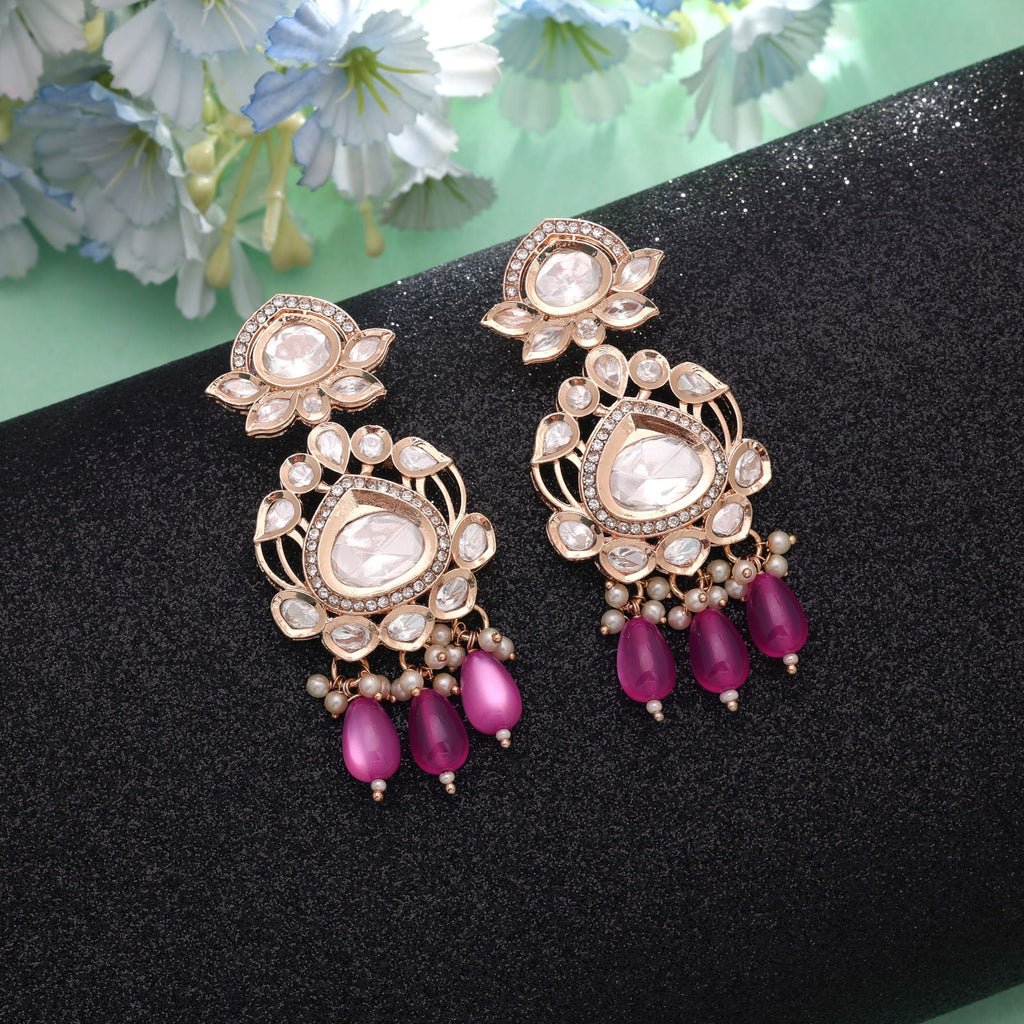 Pink Color American Diamond Earrings Crystal Fashion Style