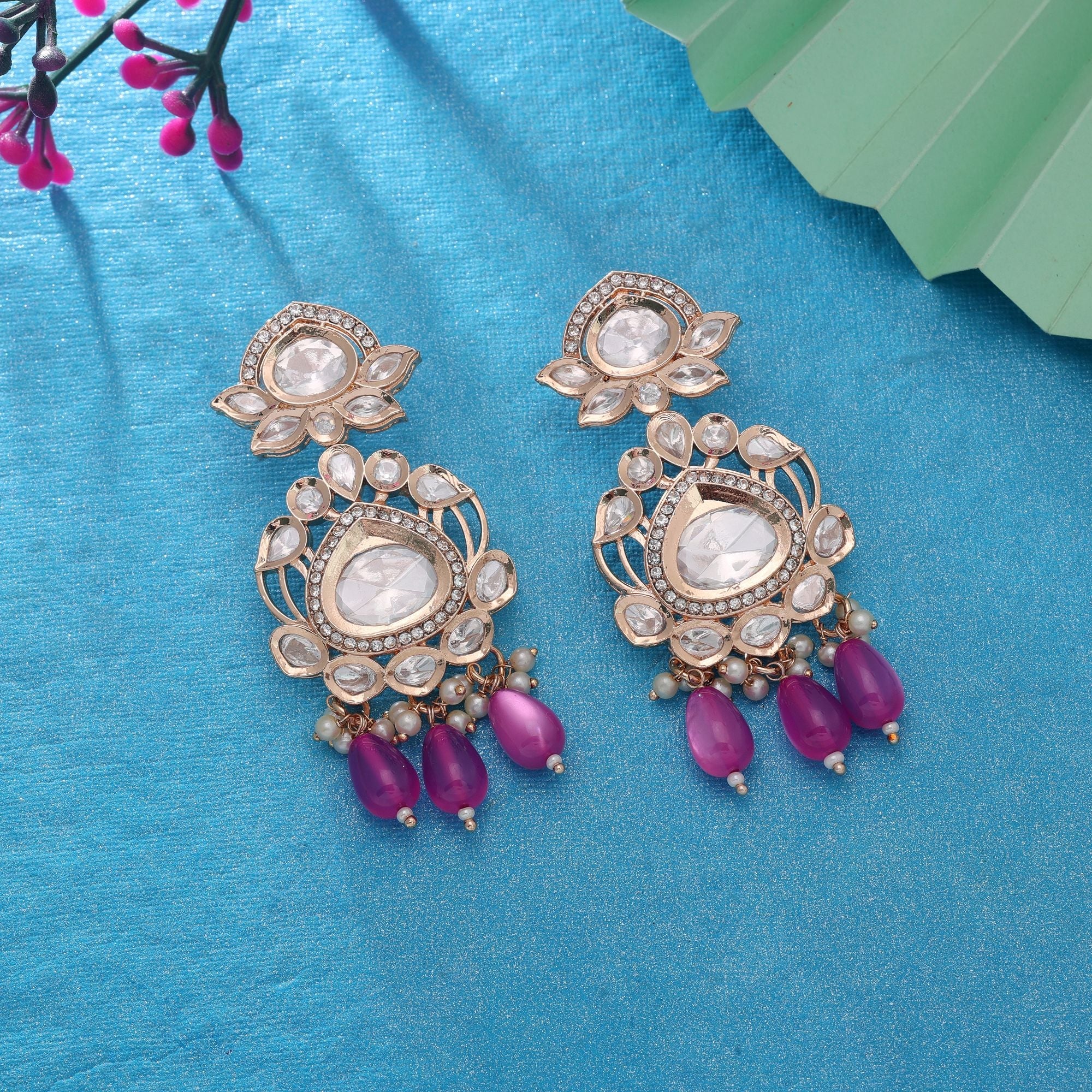 Pink Color American Diamond Earrings Crystal Fashion Style