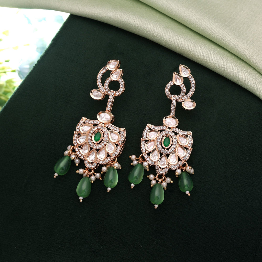 Green Color American Diamond Earrings Sparkling Party Style