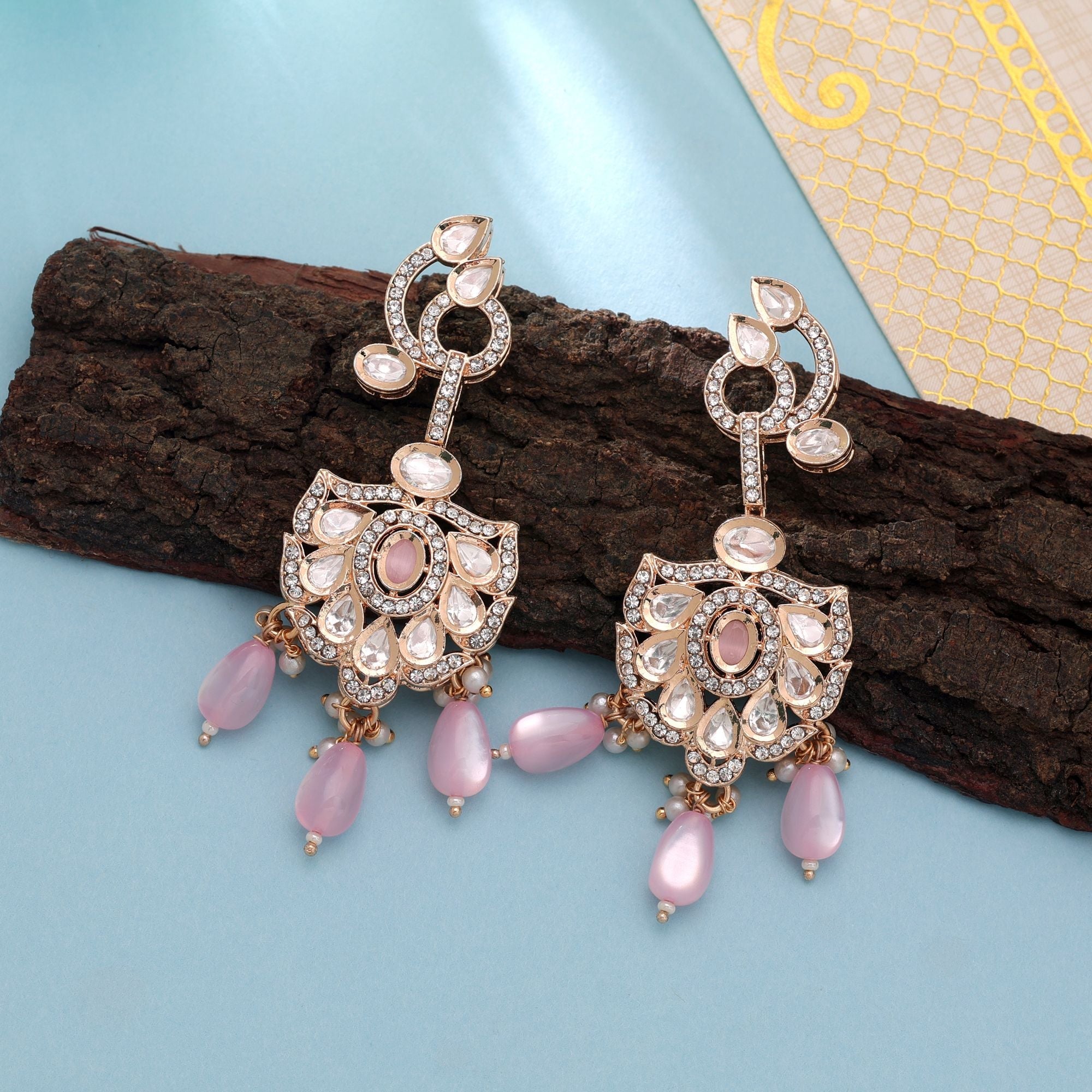Light Pink Color American Diamond Earrings Modern Jewelry Style