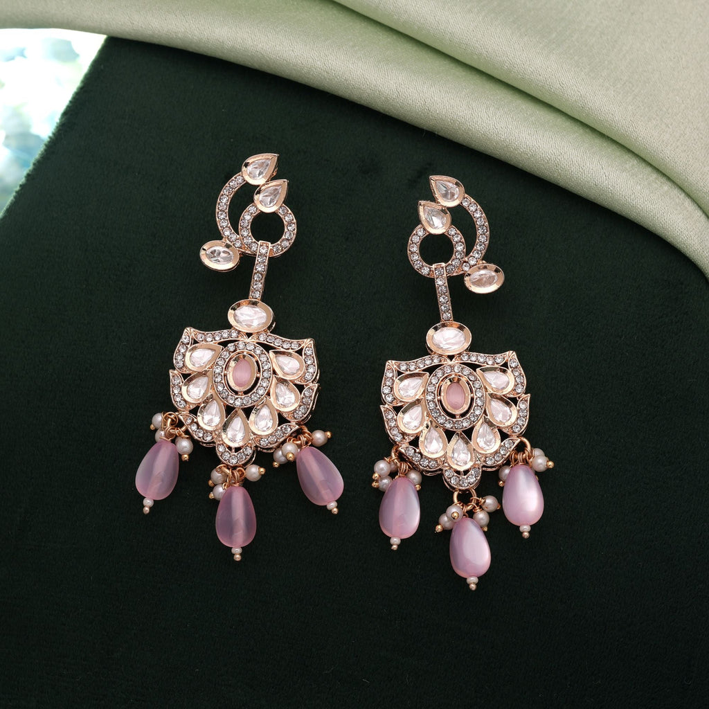 Light Pink Color American Diamond Earrings Modern Jewelry Style