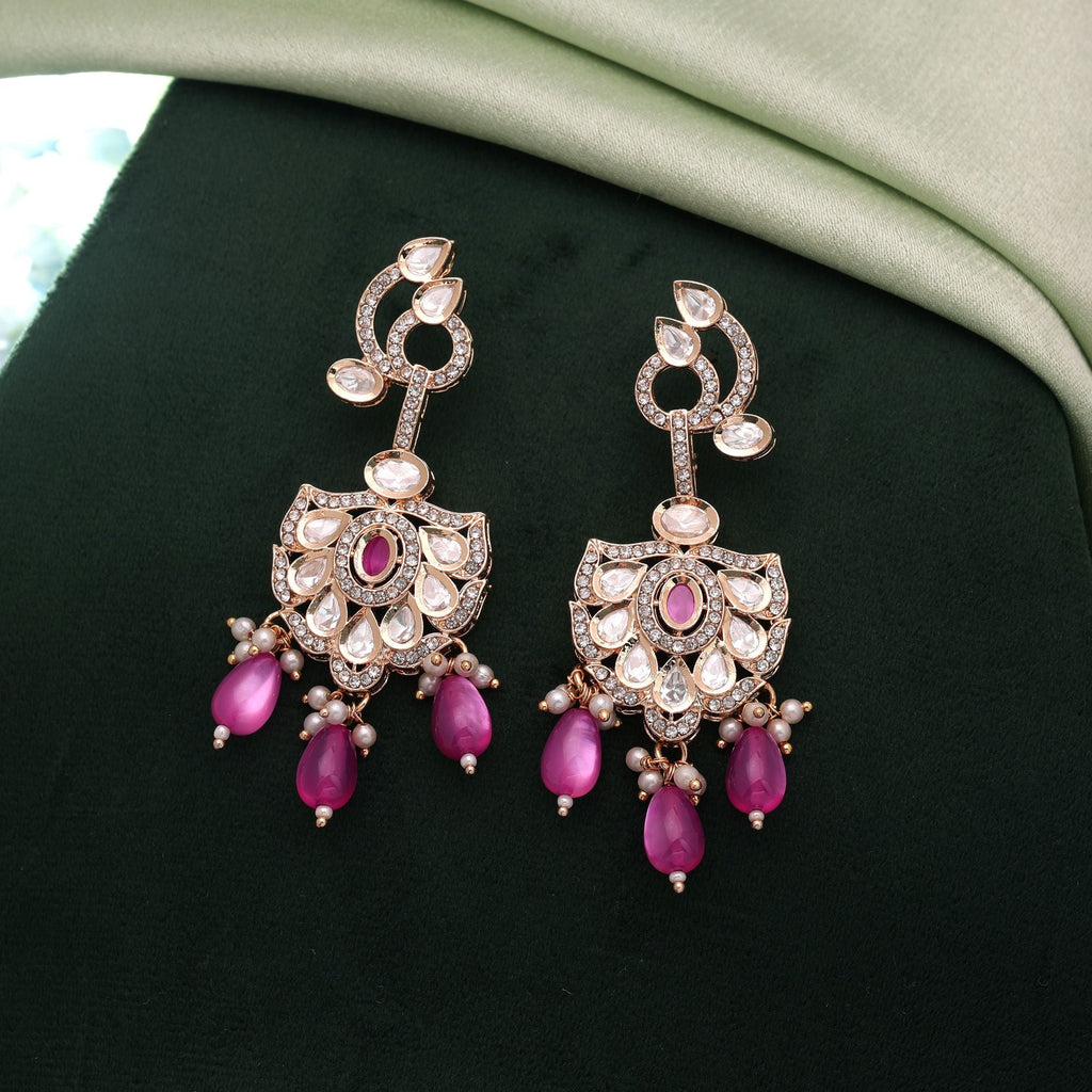 Pink Color American Diamond Earrings Premium Crystal Design