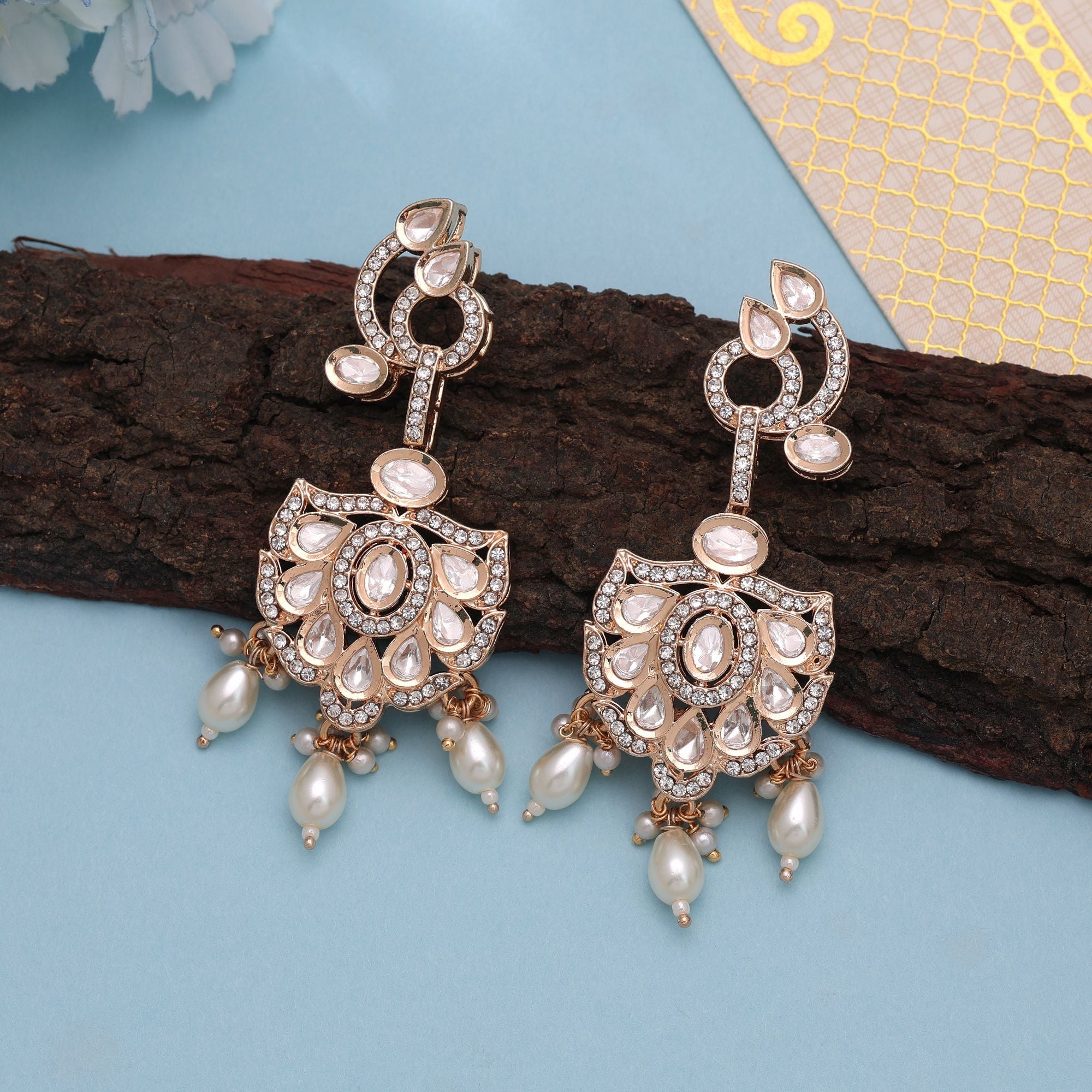 White Color American Diamond Earrings Elegant Party Wear Style