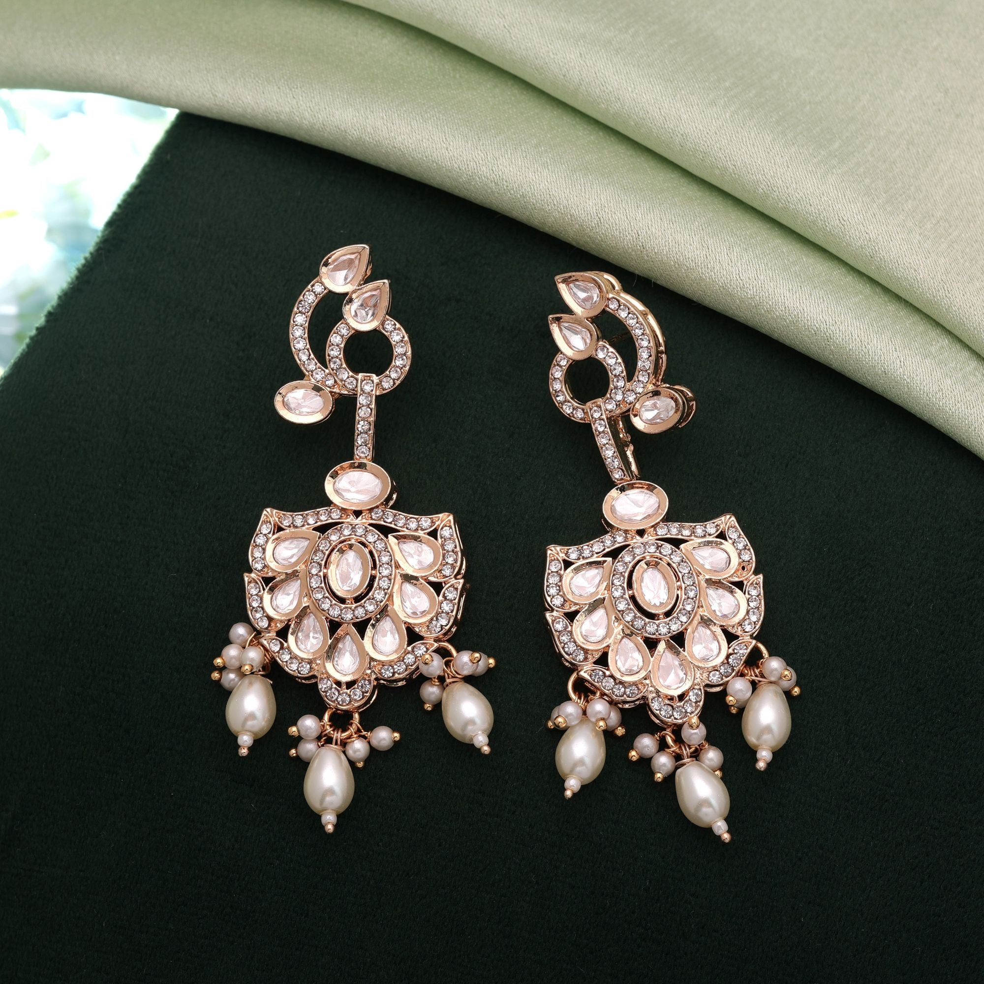 White Color American Diamond Earrings Elegant Party Wear Style