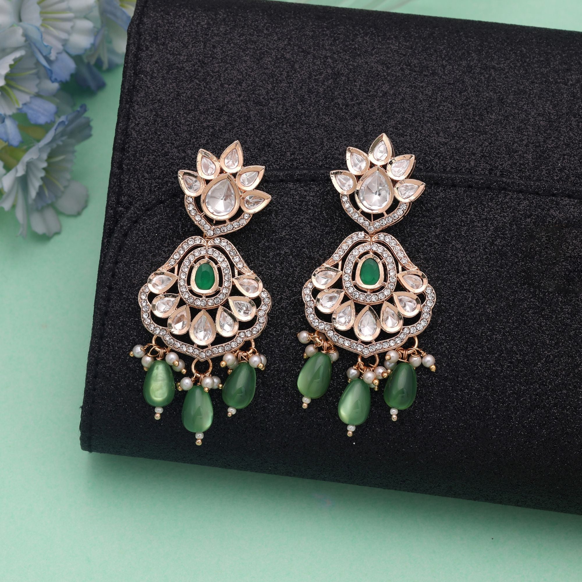 Green Color American Diamond Earrings Sparkling Crystal Design