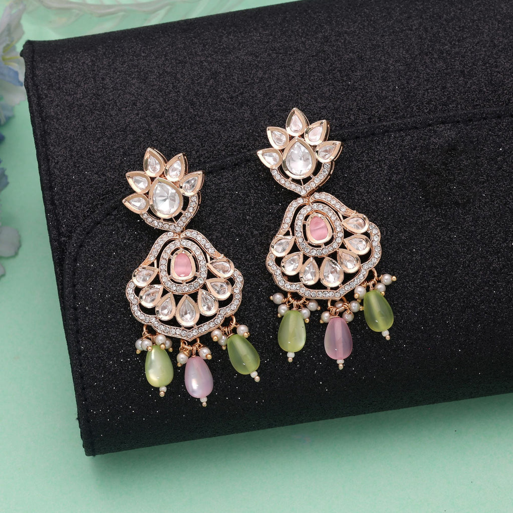Light Pink & Light Green Color American Diamond Earrings Royal Finish