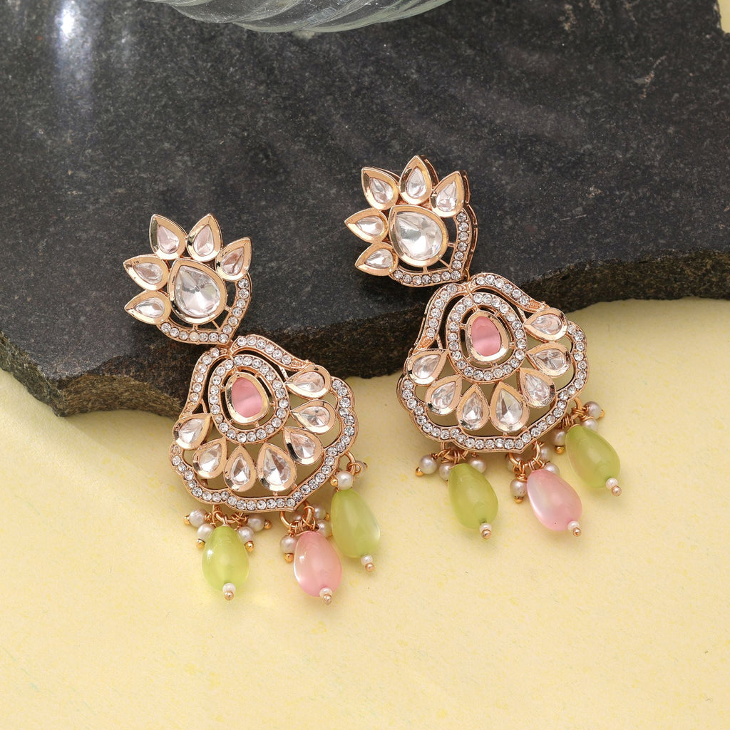 Light Pink & Light Green Color American Diamond Earrings Royal Finish