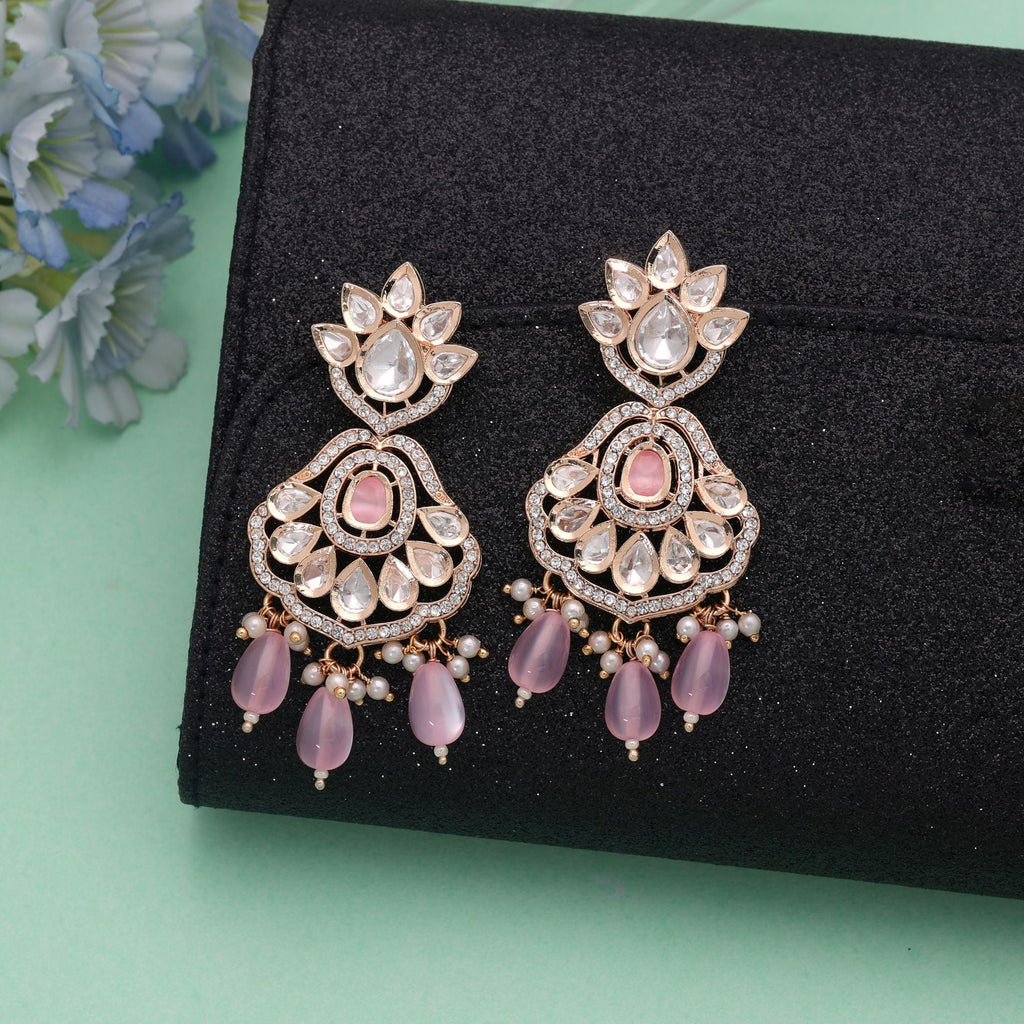 Light Pink Color American Diamond Earrings Everyday Style