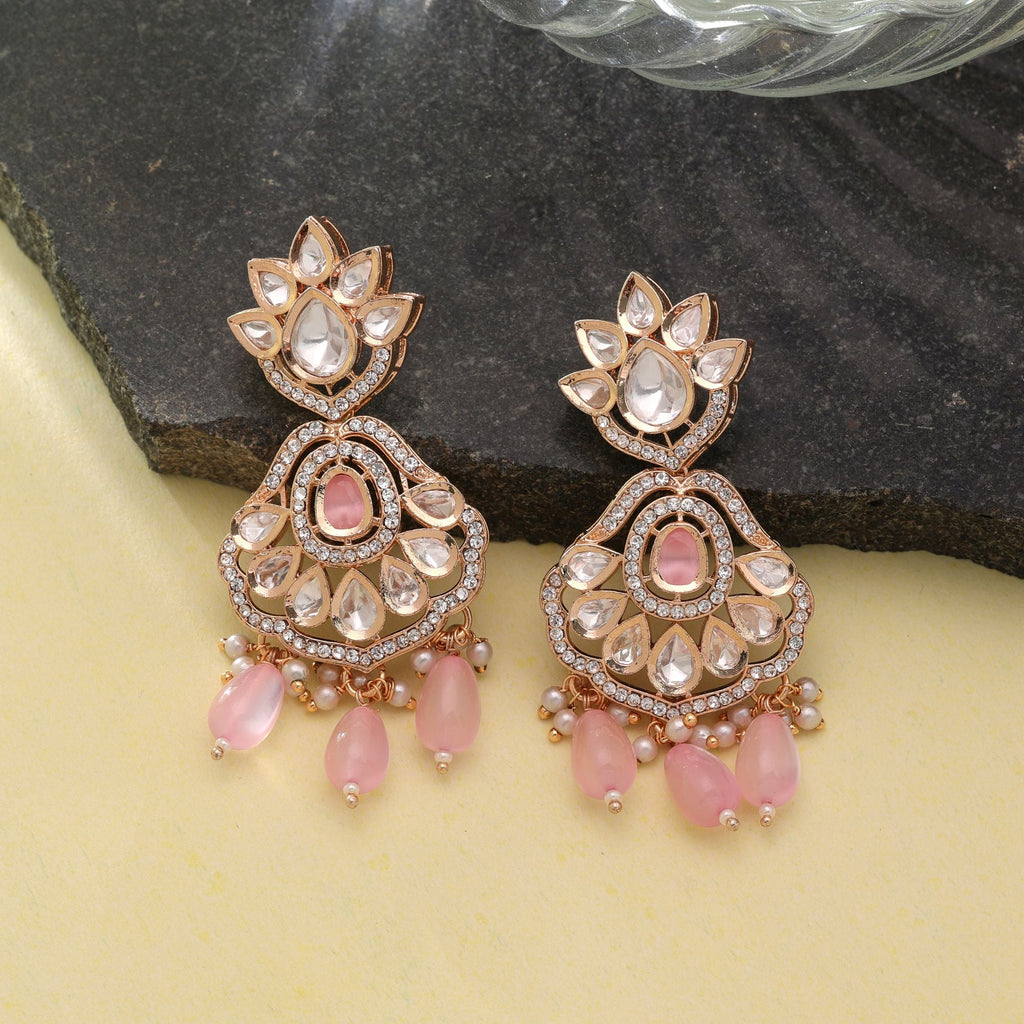 Light Pink Color American Diamond Earrings Everyday Style