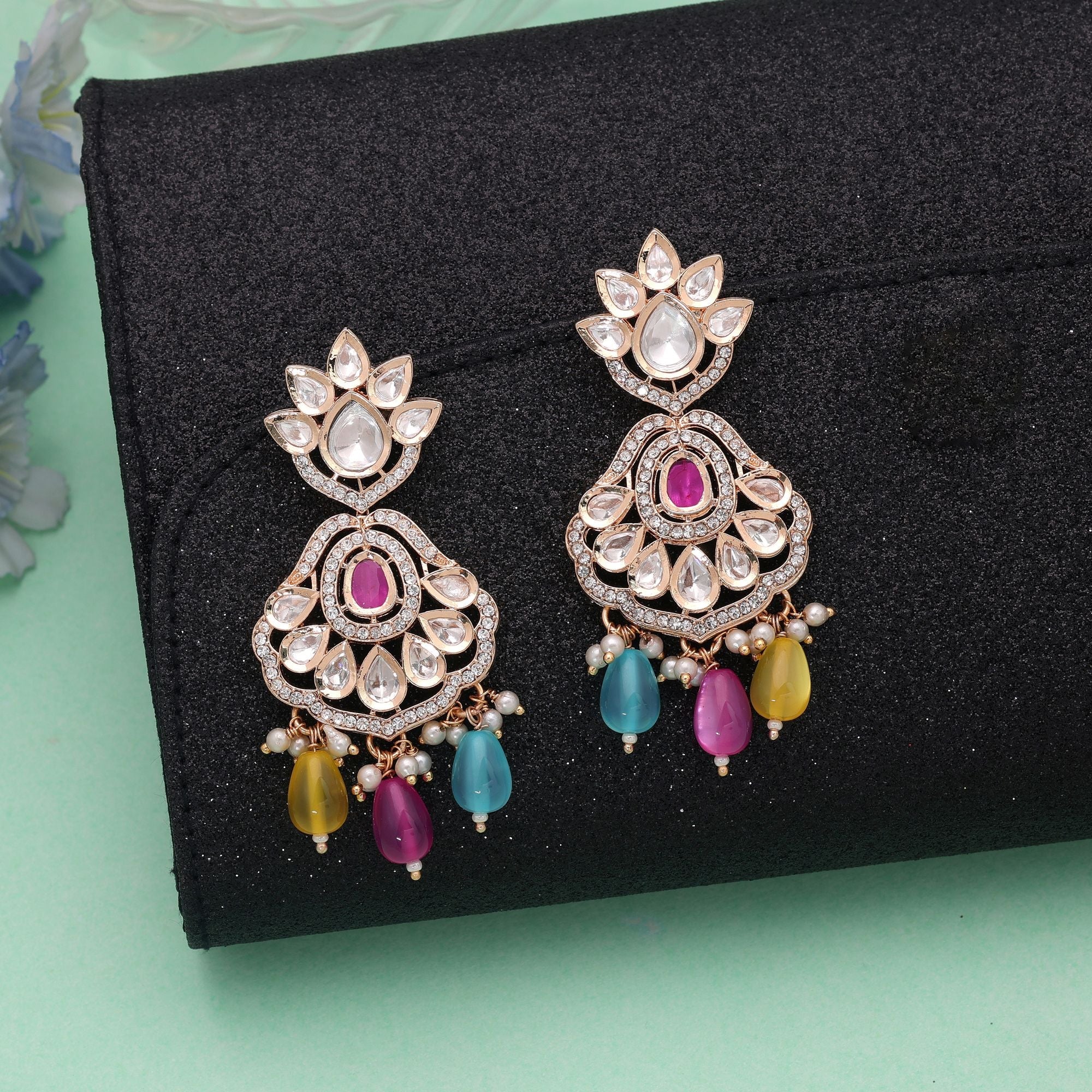 Multi Color American Diamond Earrings Stylish Party Wear
