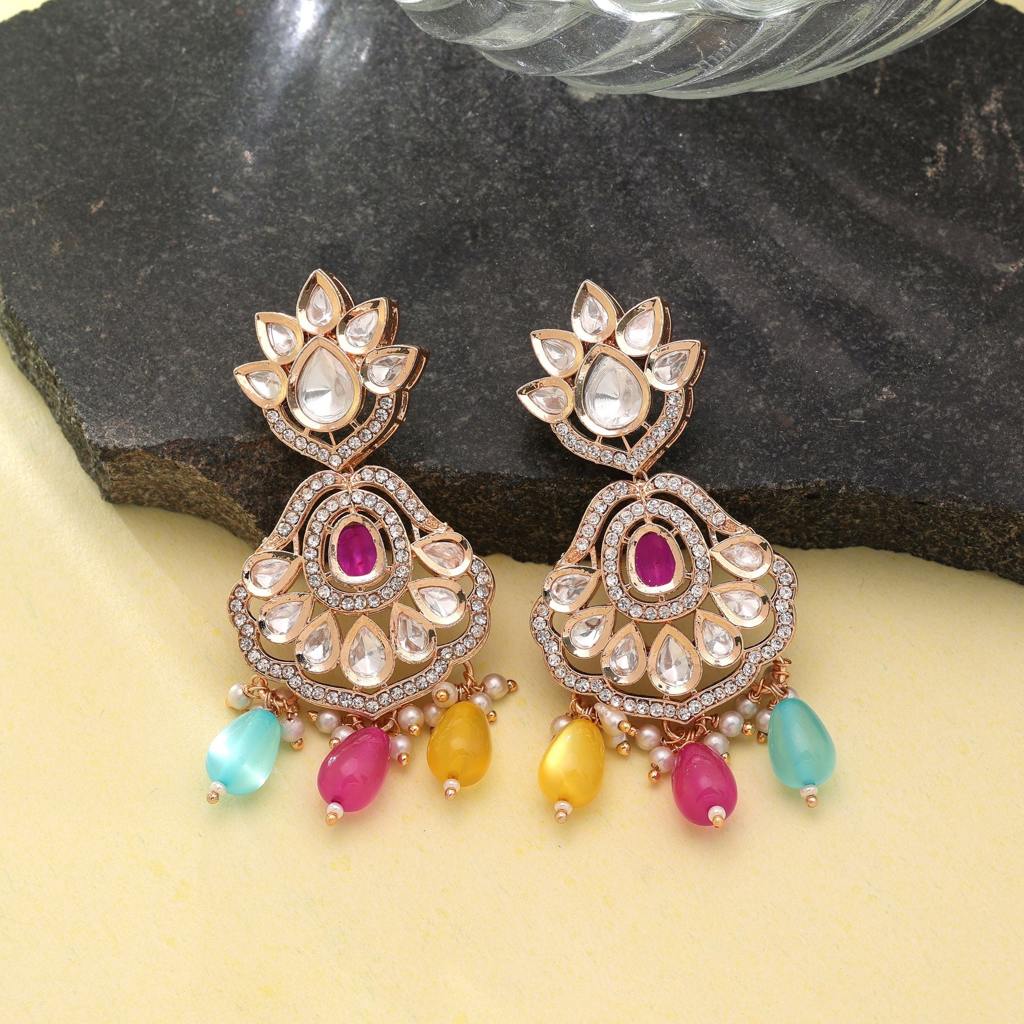 Multi Color American Diamond Earrings Stylish Party Wear